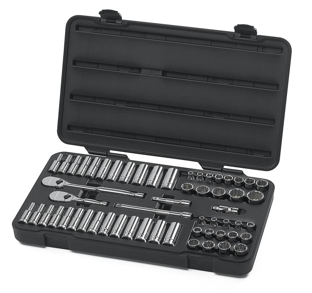 GEARWRENCH 57-Piece Standard (SAE) and Metric Combination Polished Chrome Mechanics  Tool Set with Hard Case at