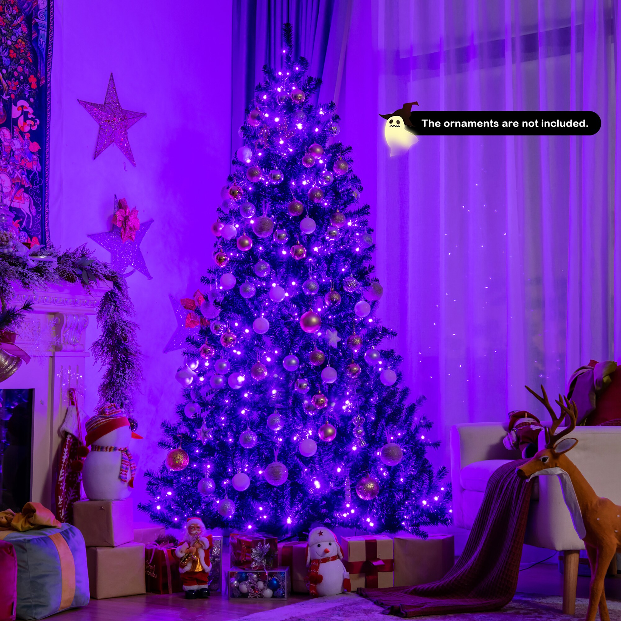 Costway 7ft Prelit Black Artificial Christmas Tree with LED Lights in