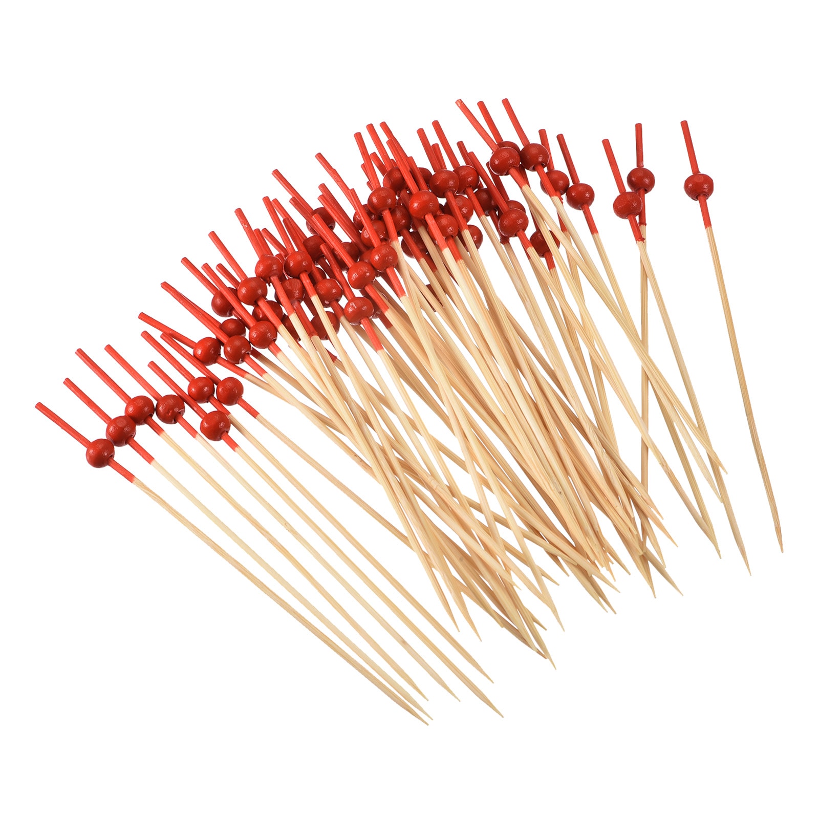 Unique Bargains Cocktail Toothpicks 100pcs 4.72 Bamboo Red Pearl Bead Long Fruit Stick Decorative Cocktail Skewers Picks for Drinks Appetizer Fruits Red #S26042700UX8692