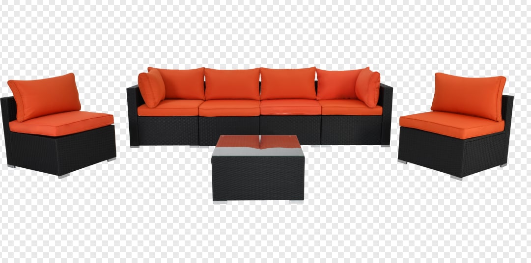 CESICIA R13-7P-OR 7-Piece Rattan 2 Patio Sofa Conversation Set with Orange Cushions