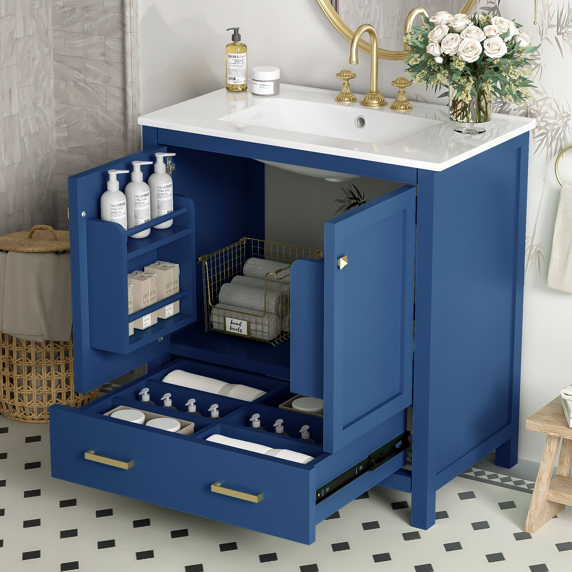 ZAKLOOP XU1152110448 30-in W x 34-in H MDF Blue Freestanding Utility Storage Cabinet