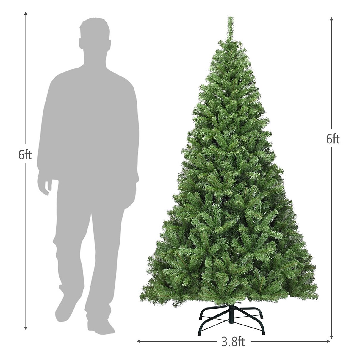 WELLFOR 6-ft Green Artificial Christmas Tree - Full Shape, 1000 Tips ...