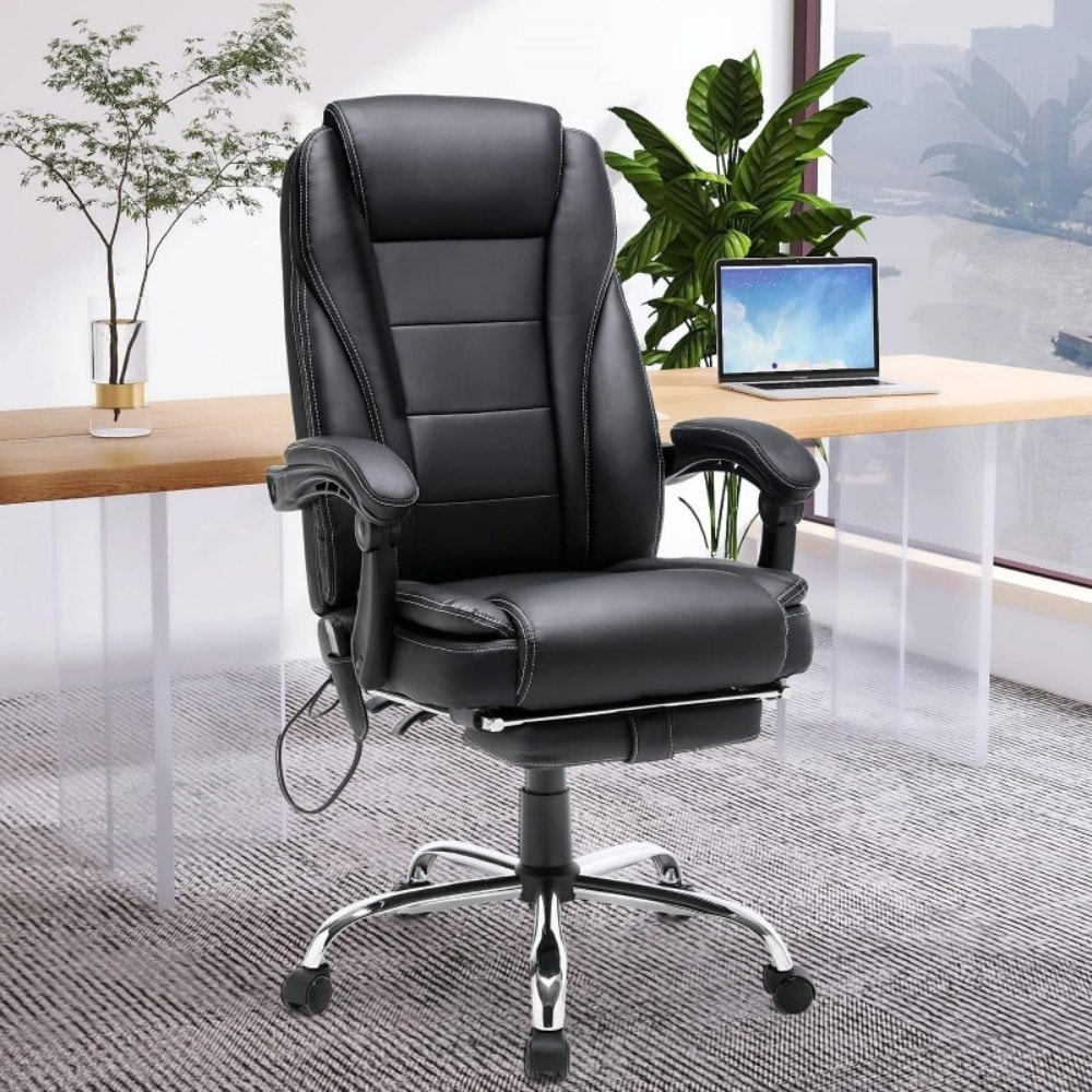 EROMMY - Black Contemporary Ergonomic Adjustable Height Swivel Leather Executive Chair