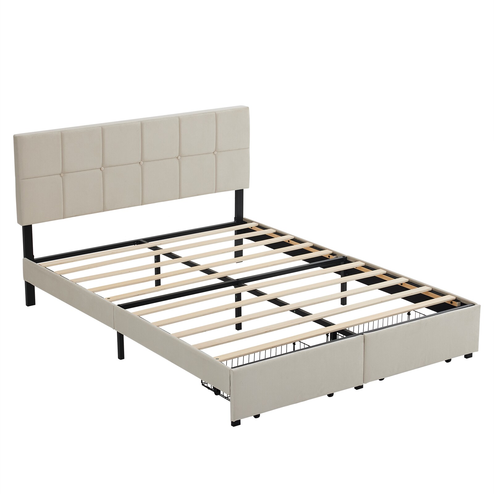 Outopee LO1G52004299 Off White Full Wood and metal Platform Bed with Storage