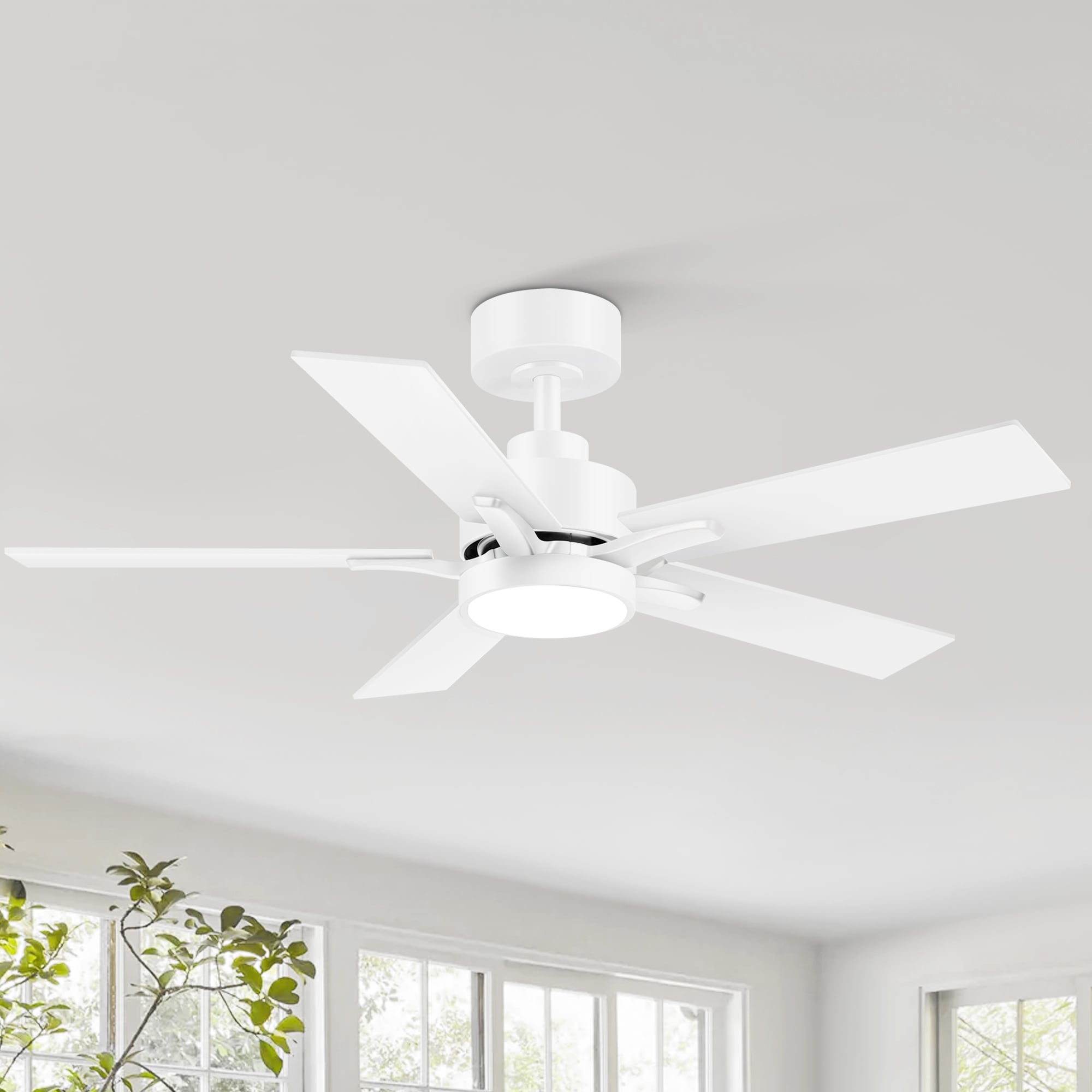 Breezary 33034-WH 42-in Color-Changing Integrated LED Matte White with White Blades Ceiling Fan With Light - Remote Included ( 5 -Blade )