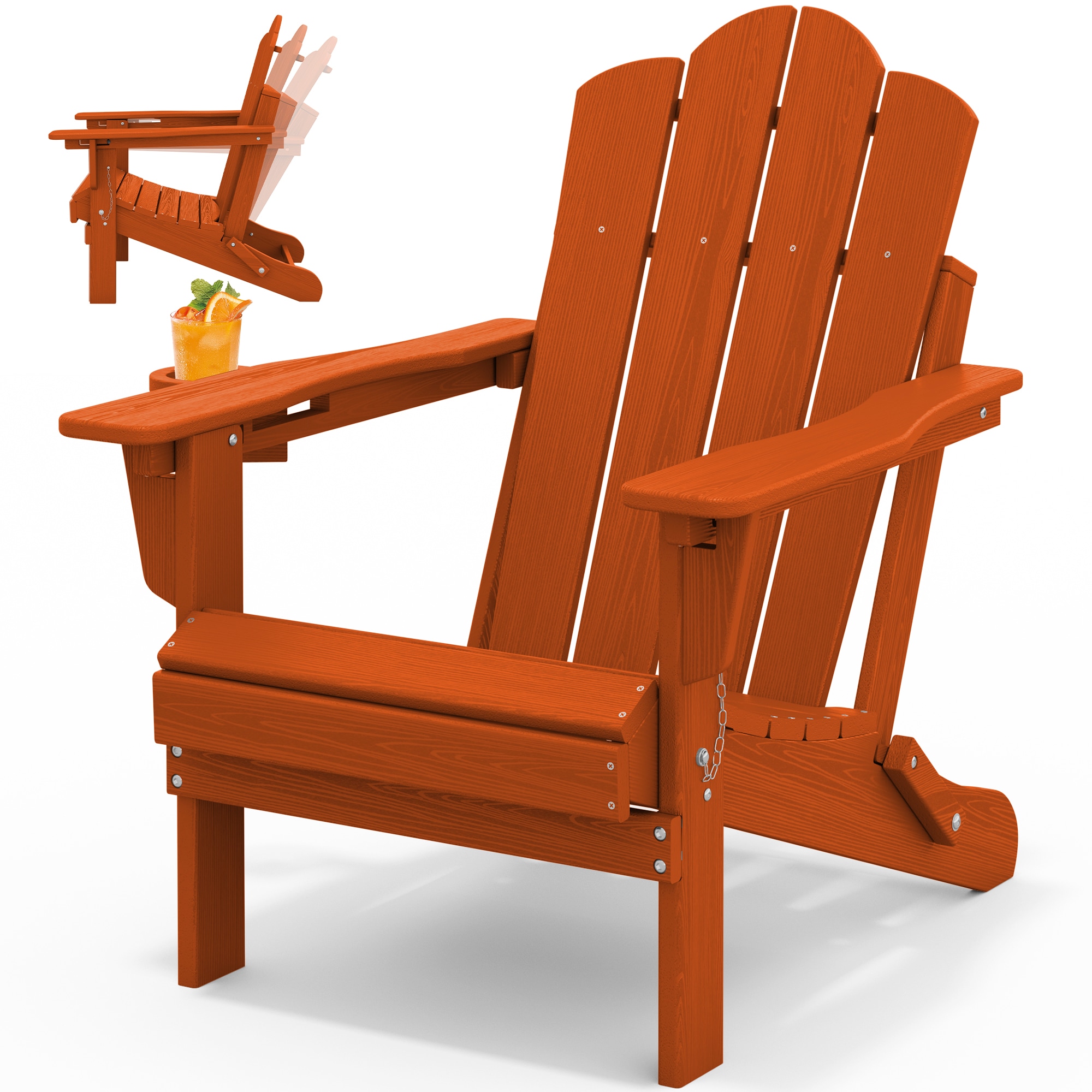 JEAREY TRJCTY-OG HDPE 3-level Adjustable Back Adirondack Chair Stackable Orange HDPE Frame Stationary Adirondack Chair with Slat Seat