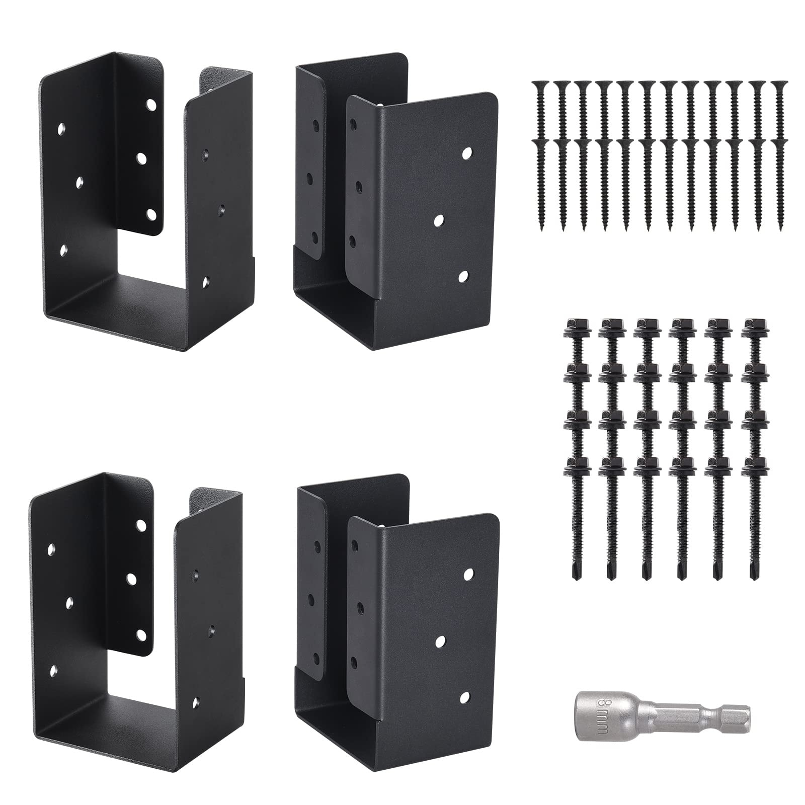 Phyfalip 4 pcs concealed joist hangers 4 in x 6 in steel plate black powder coated for indoor outdoor beam rafter woodwork includes screws drill bit #LPF0502Z66