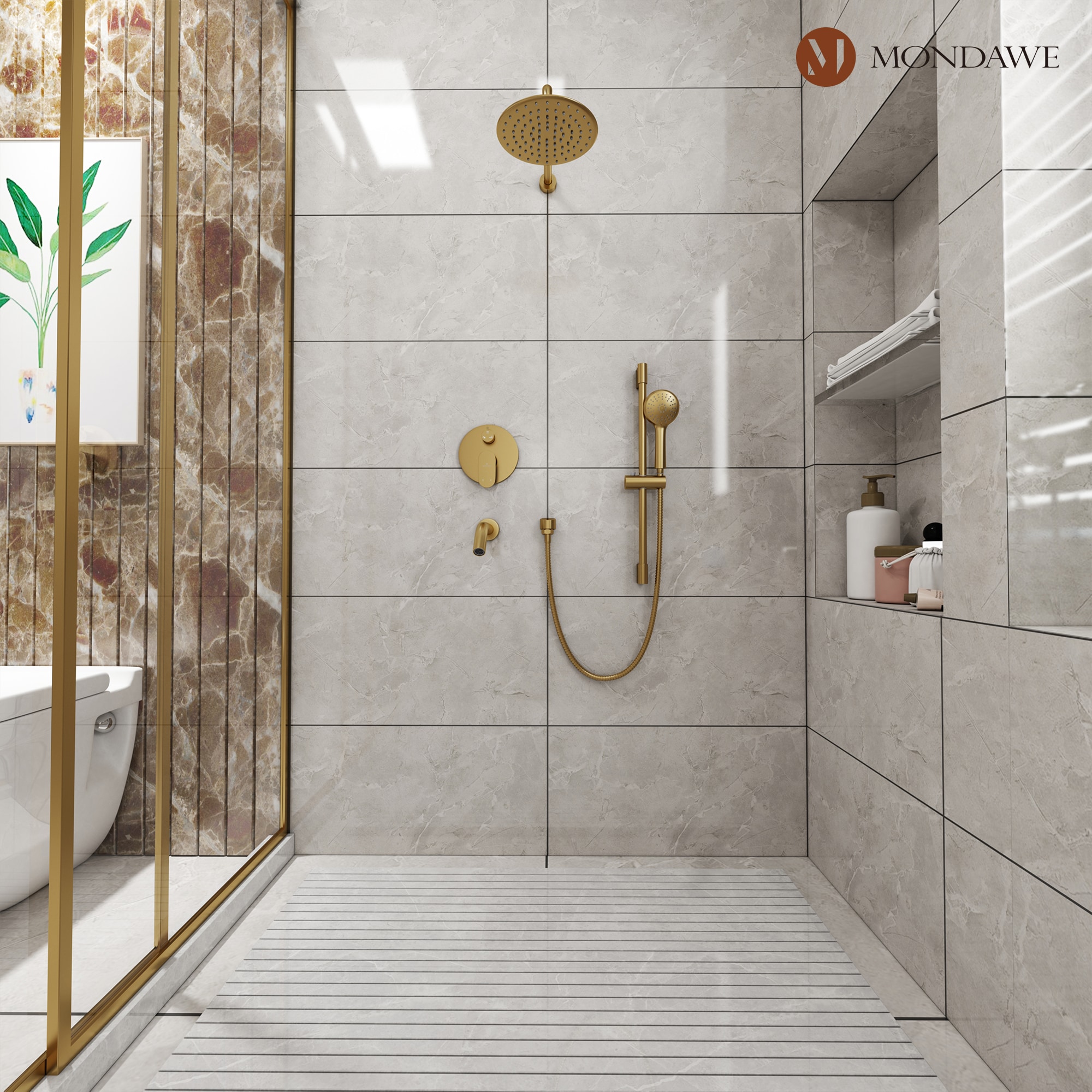 Mondawe Brushed Gold Built-In Shower Faucet System with 3-way Diverter  Valve Included in the Shower Systems department at