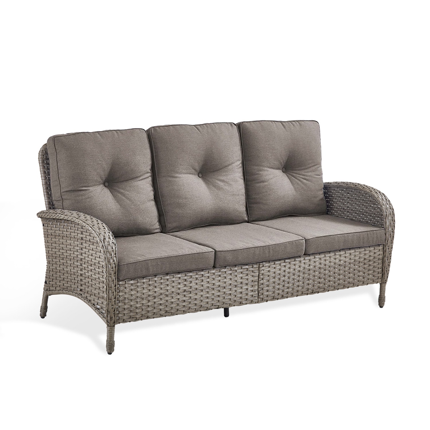 Rilyson FSKWGY13-3 New Juno Wicker Outdoor Sofa with Gray Cushions and Wicker Frame