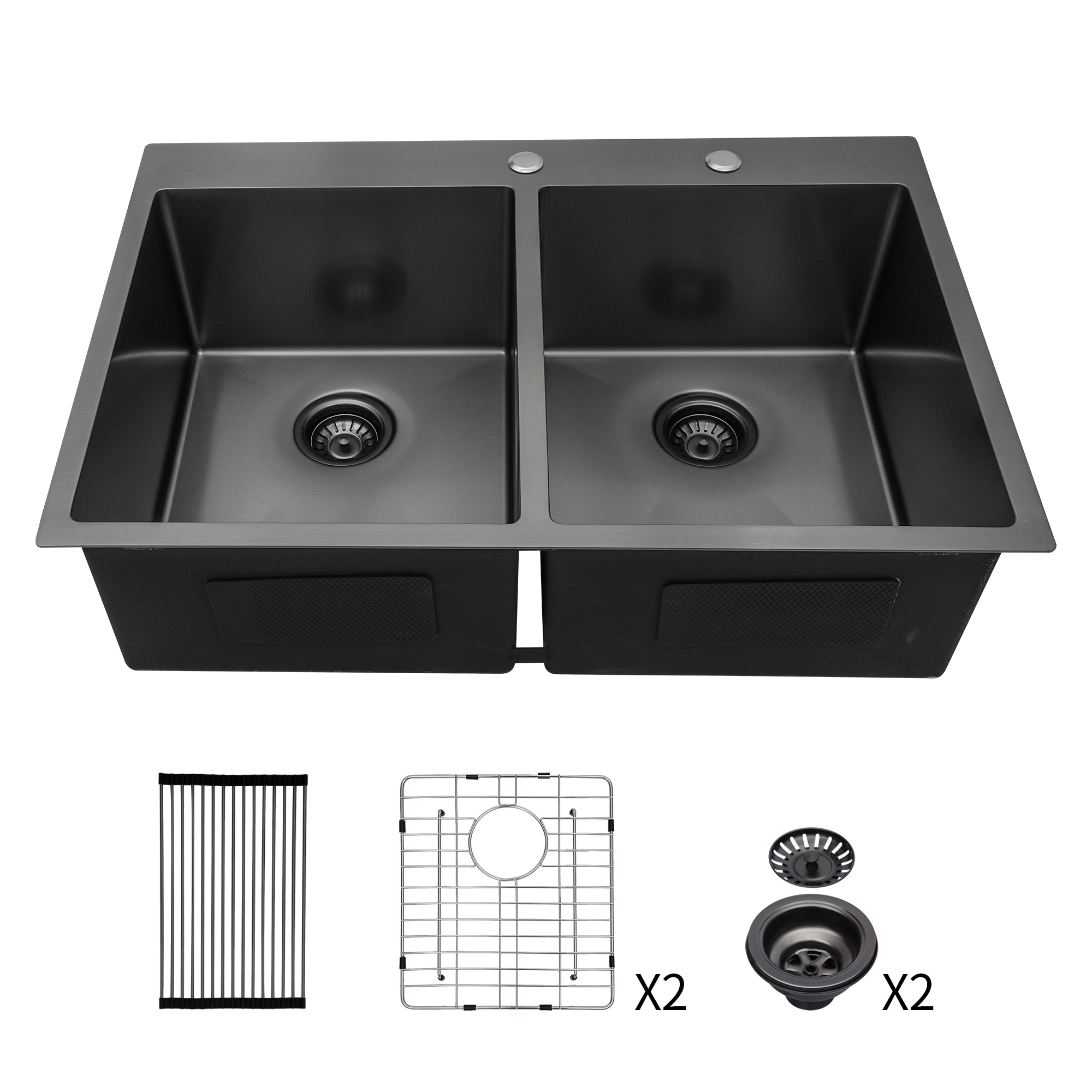 Serene Valley DDG3322R 33 in. Double Bowl Drop-In or Undermount Kitchen Sink with Thin Divider Faucet Drillings: 2 Hole