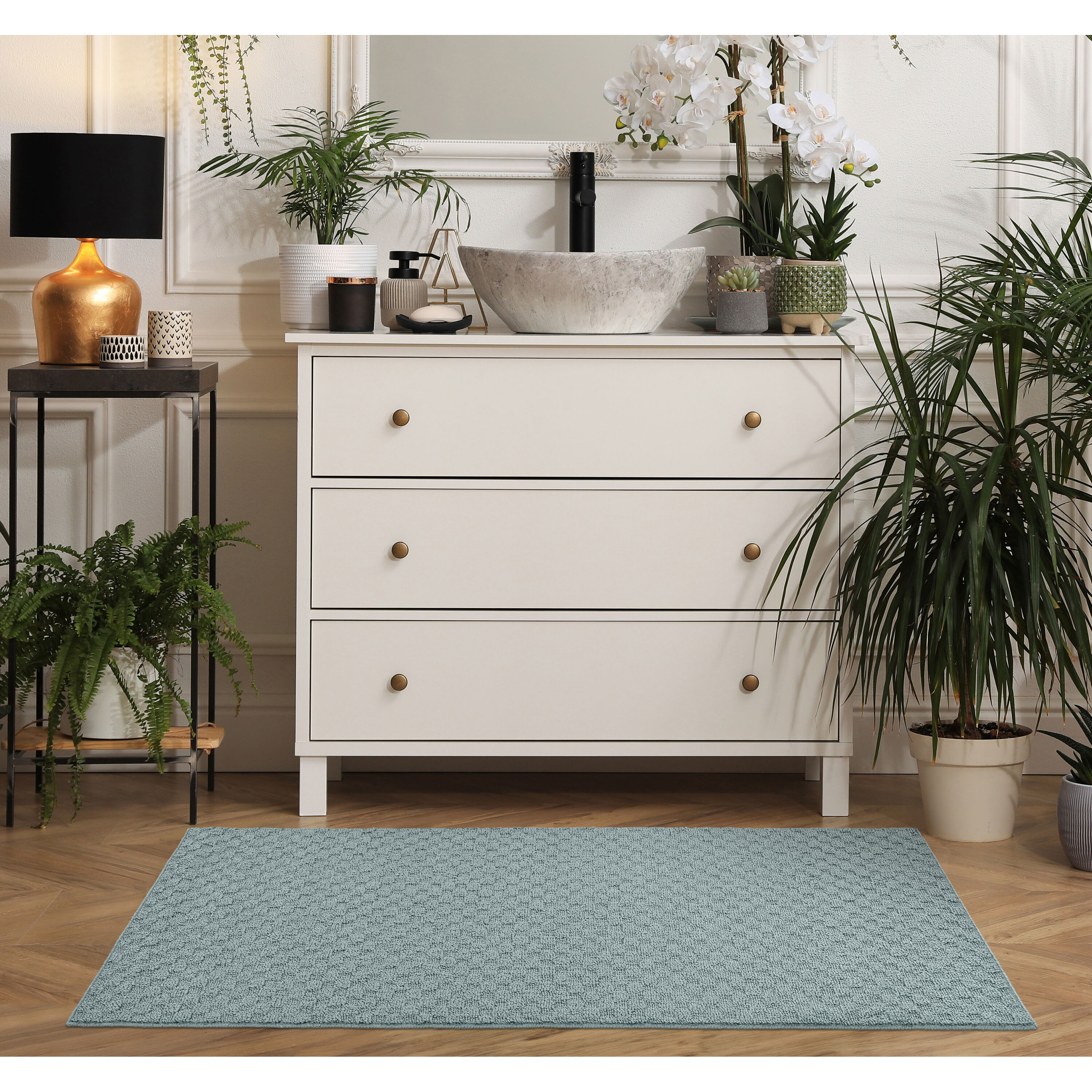 Garland Rug TS000N03606008 Town Square 3 x 5 (ft) Tufted Polypropylene Sea Foam Rectangular Indoor Solid Industrial Area rug