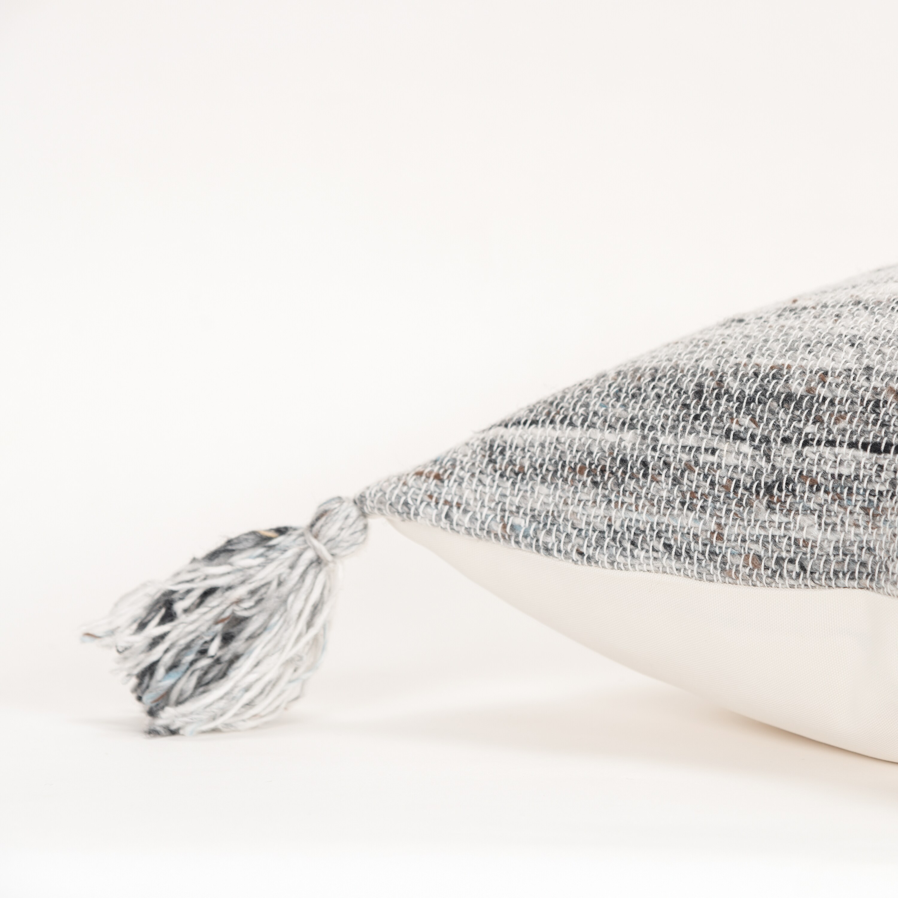 20" Gray and Charcoal Striped Tassel Throw Pillow