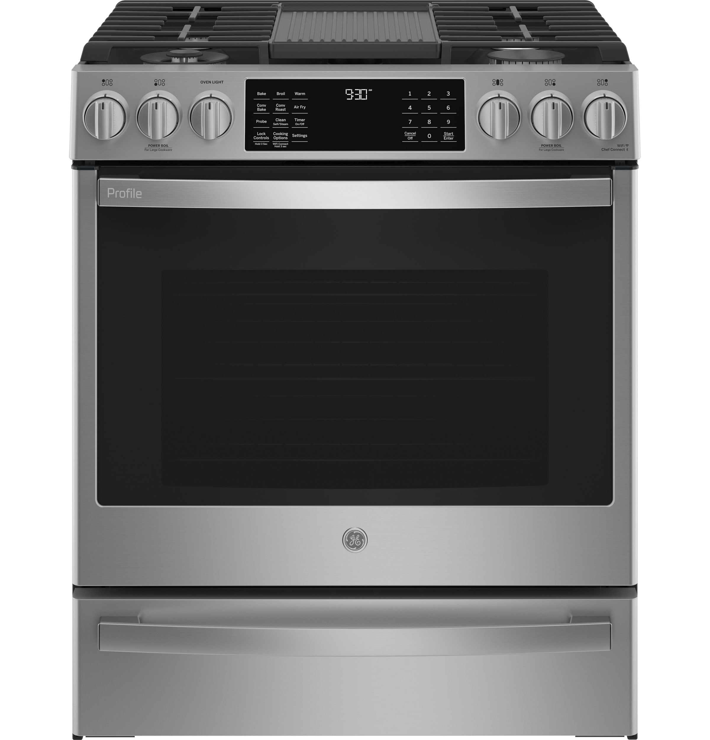 GE Profile 30-in 5 Burners 5.6-cu ft Self & Steam Cleaning Air Fry ...