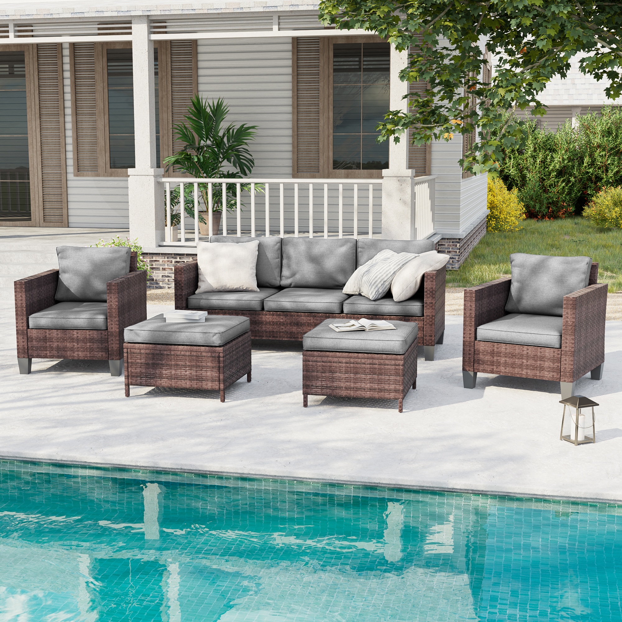 ACEGOSES LW-115BGY Sereno 5 -Piece Wicker Patio Sofa Conversation Set with Gray Cushions