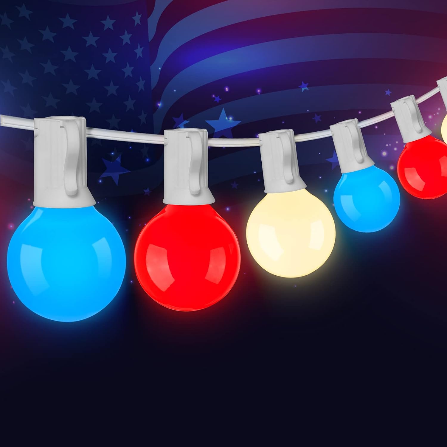 Brightown 25 Foot Red White and Blue G40 Outdoor String Lights Waterproof Connectable Patio Lights with Replaceable Bulbs