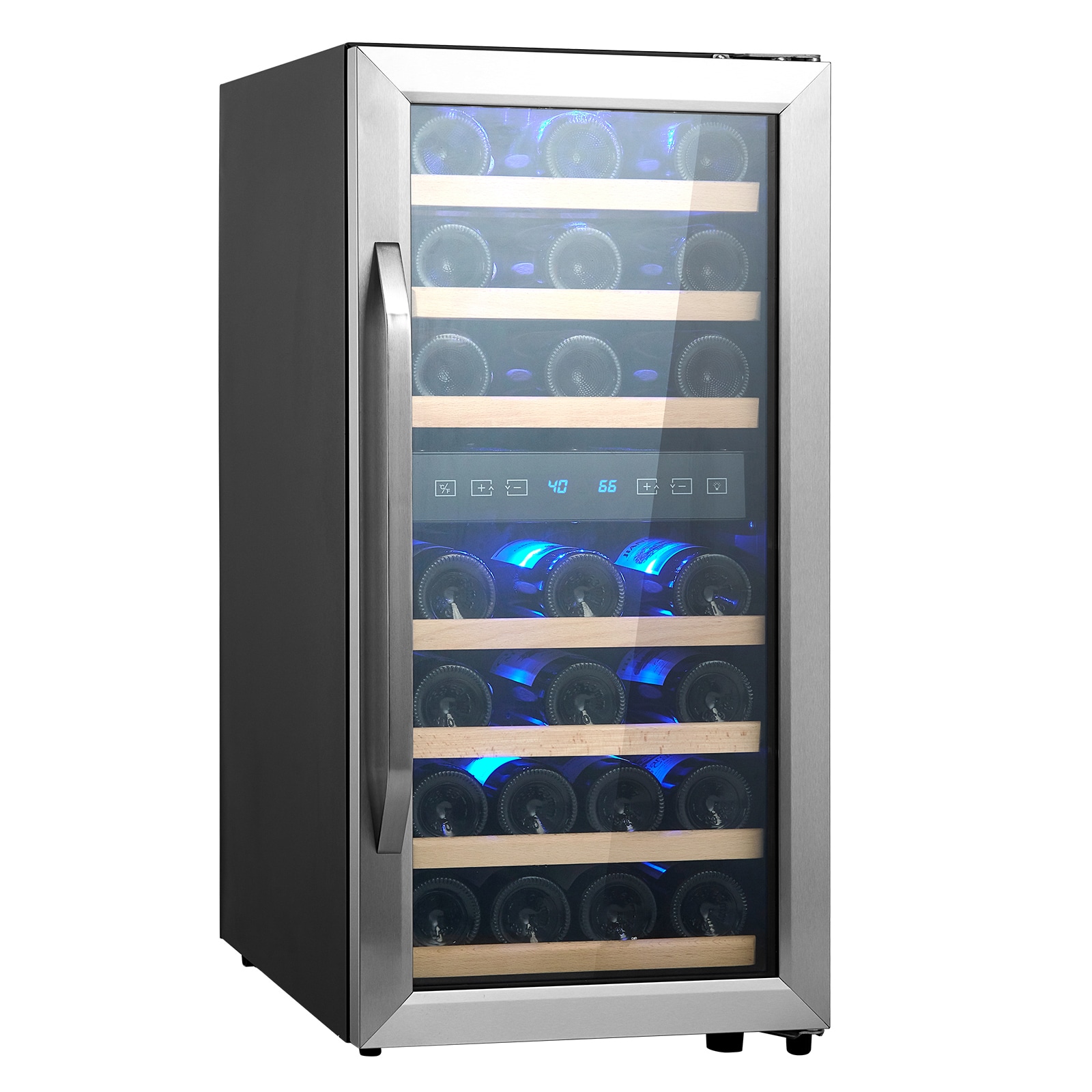 VEVOR SCDLSJJBXJJD06406V1 33-Bottle Wine Cooler Dual Zone and Dual Temperature Wine Fridge Freestanding Refrigerator with Circulating Air-cooling and Digital Control Tempered Glass Door with UV Protection for Home Bar