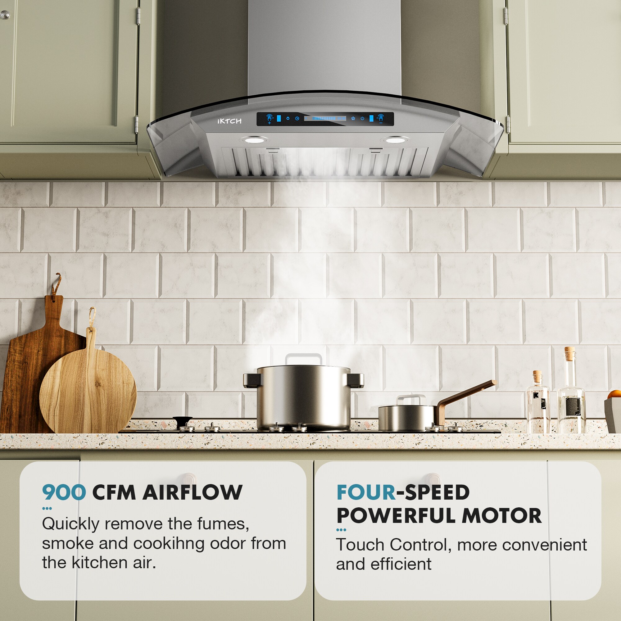 iKTCH 30in 900CFM Convertible Stainless Steel WallMounted Range Hood