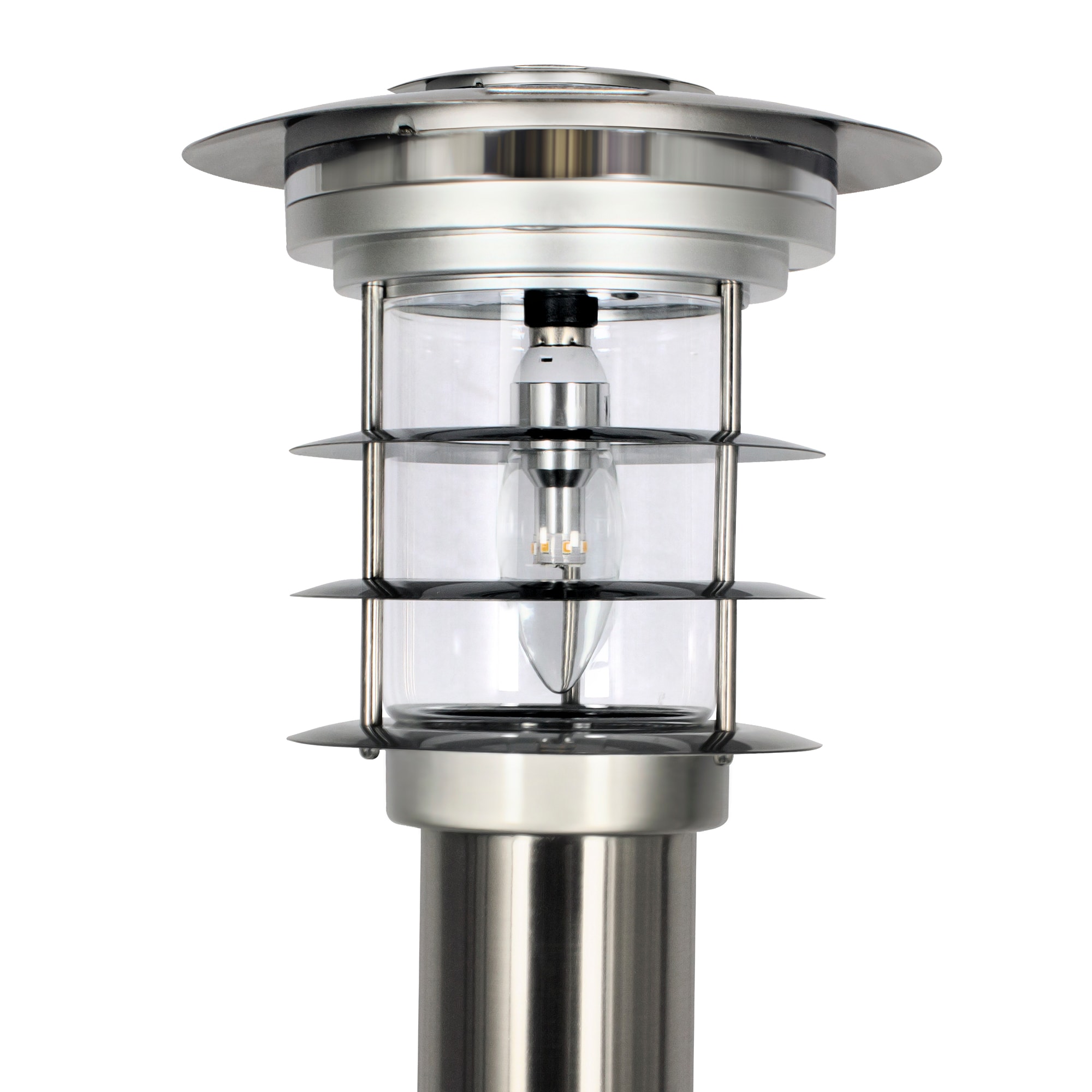 Stainless Steel Silver LED Solar Pathway Bollard Lights, Set of 2