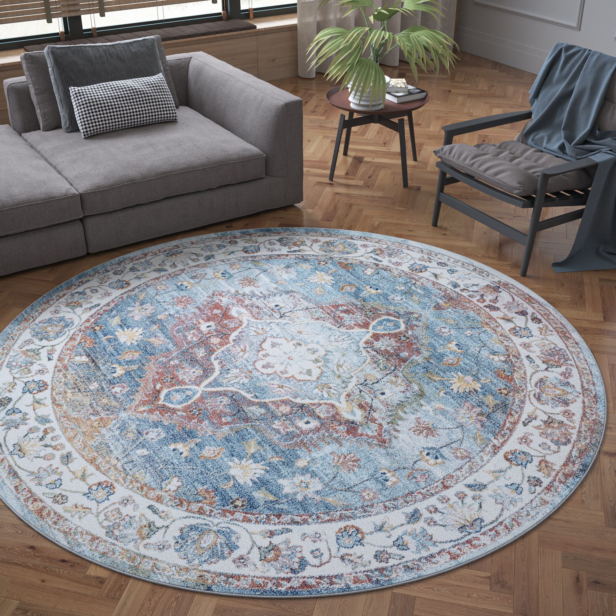 Tayse REI1501 8RND Reina 8 X 8 (ft) Cream Round Indoor Area Rug