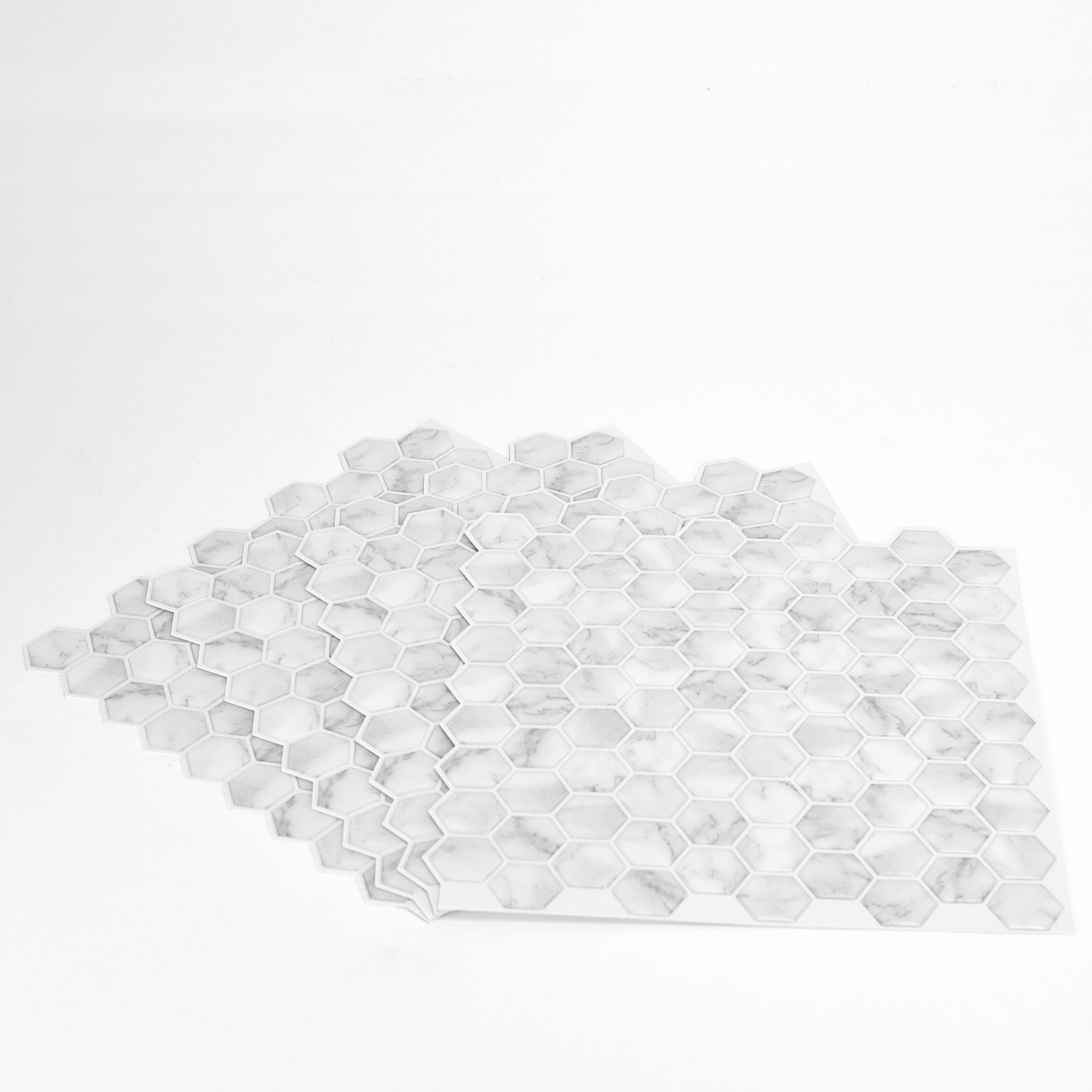 Hexagon White Marble Peel and Stick Mosaic Tile