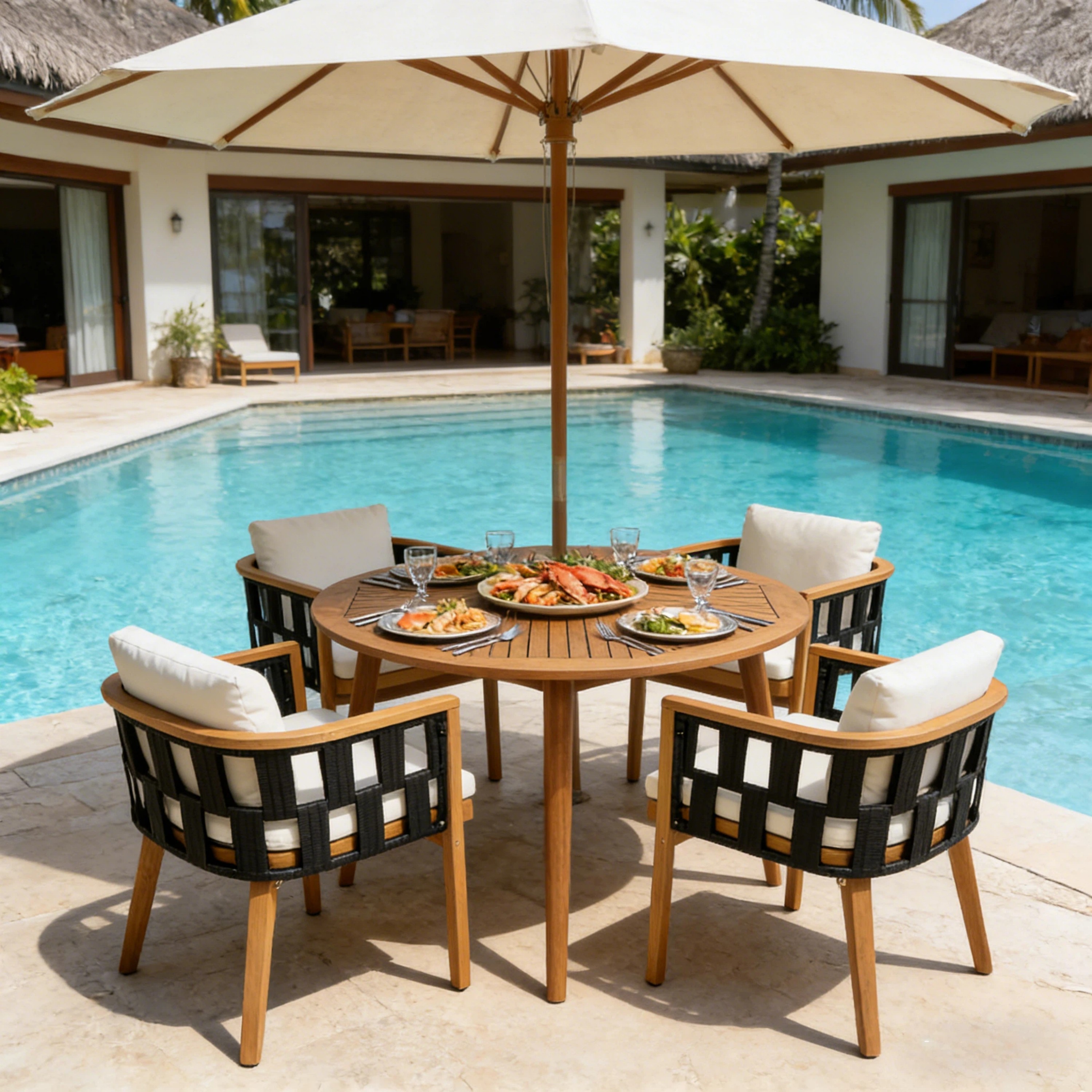 Christopher Knight Home - Modern 5-Piece Outdoor Patio Dining Set with Woven Rope Acacia Chairs a...