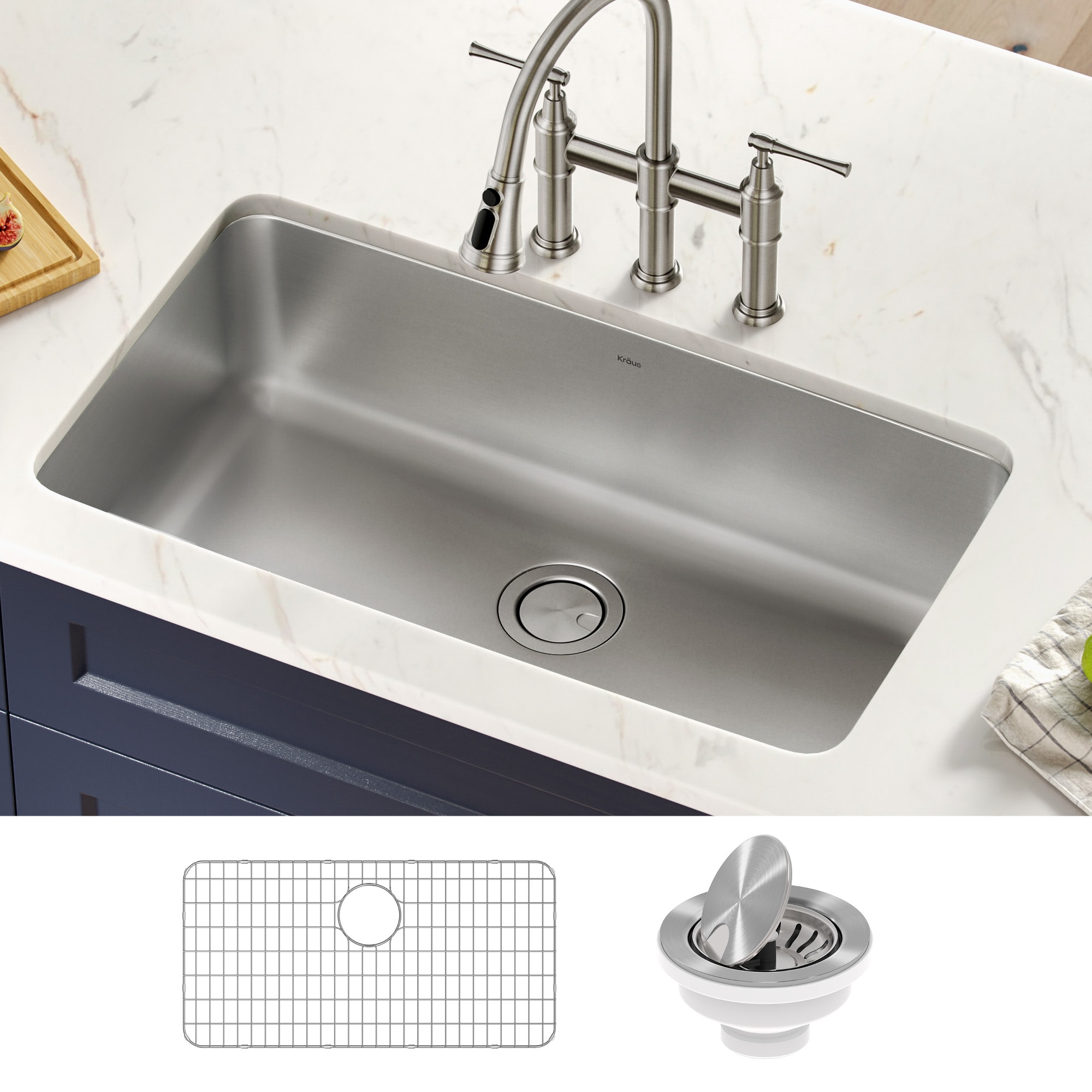 Kraus Dex Undermount 33-in x 19-in Stainless Steel Single Bowl Kitchen Sink  in the Kitchen Sinks department at