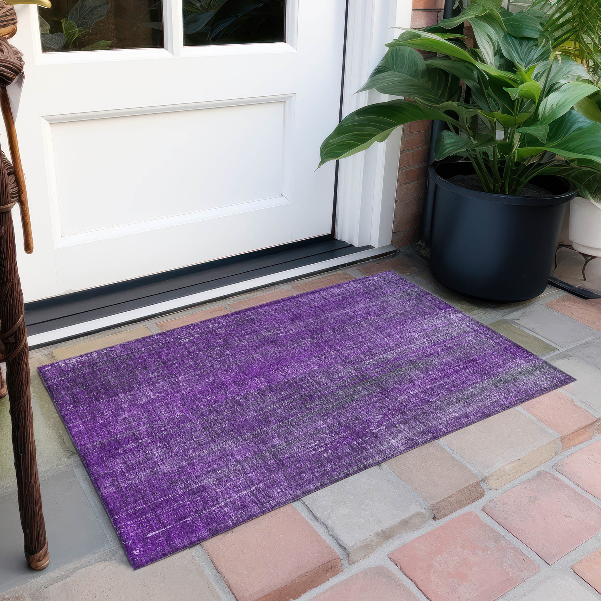Purple Striped Synthetic Rectangular Washable Rug 1'8" x 2'6"