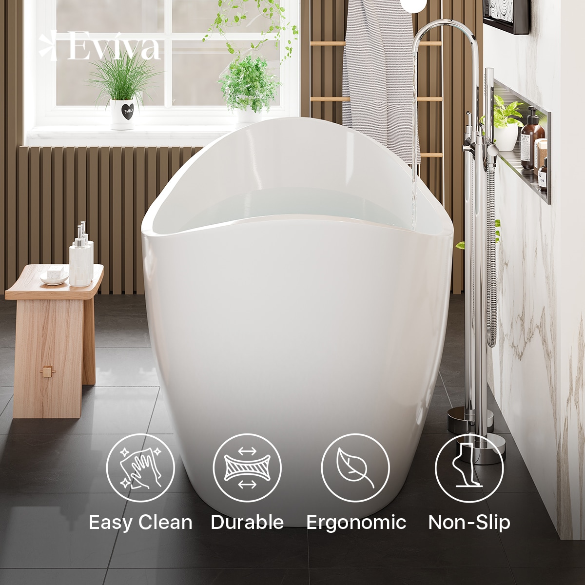 Bella 60" Glossy White Acrylic Freestanding Bathtub