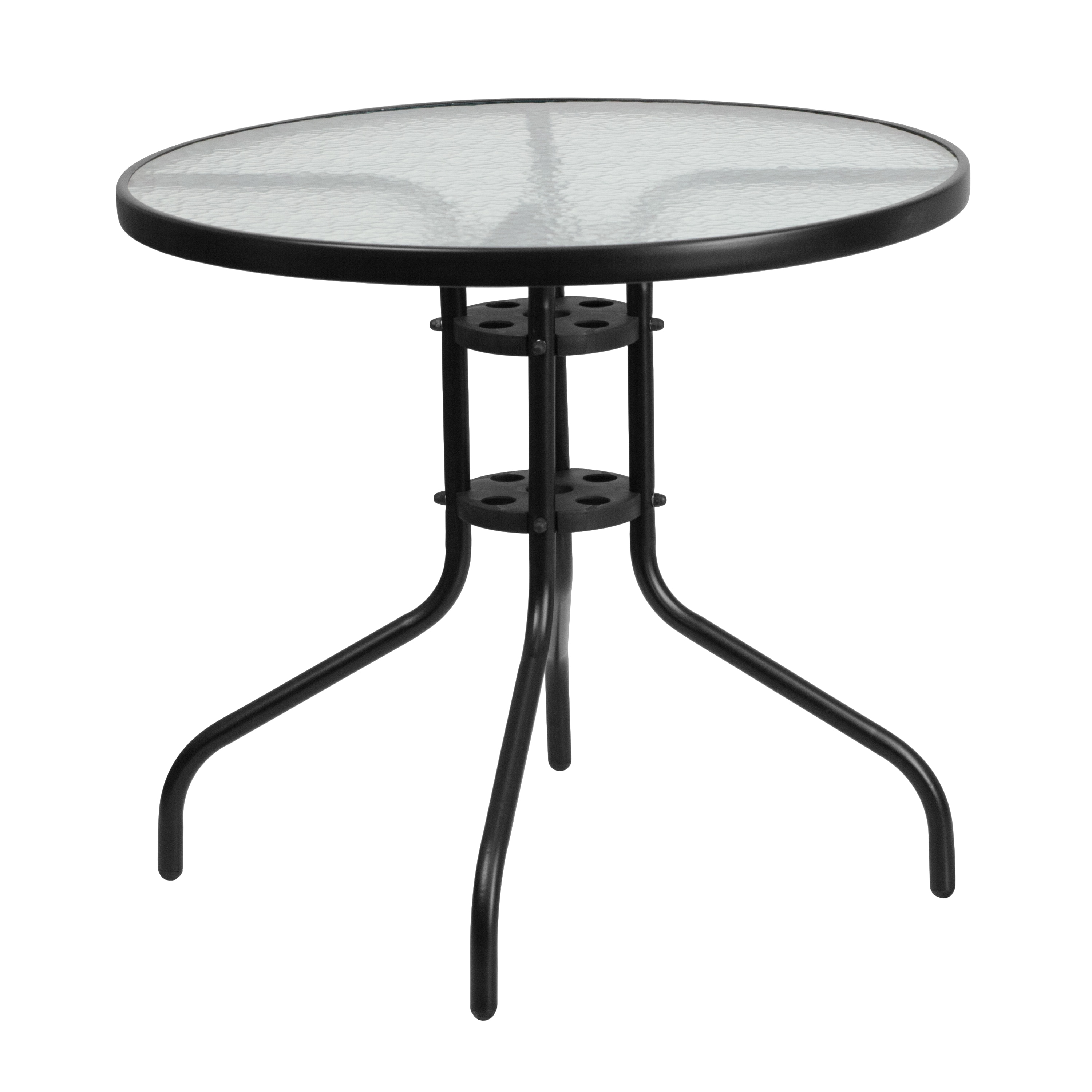 31.5'' Modern Clear Glass Round Dining Table with Black Base