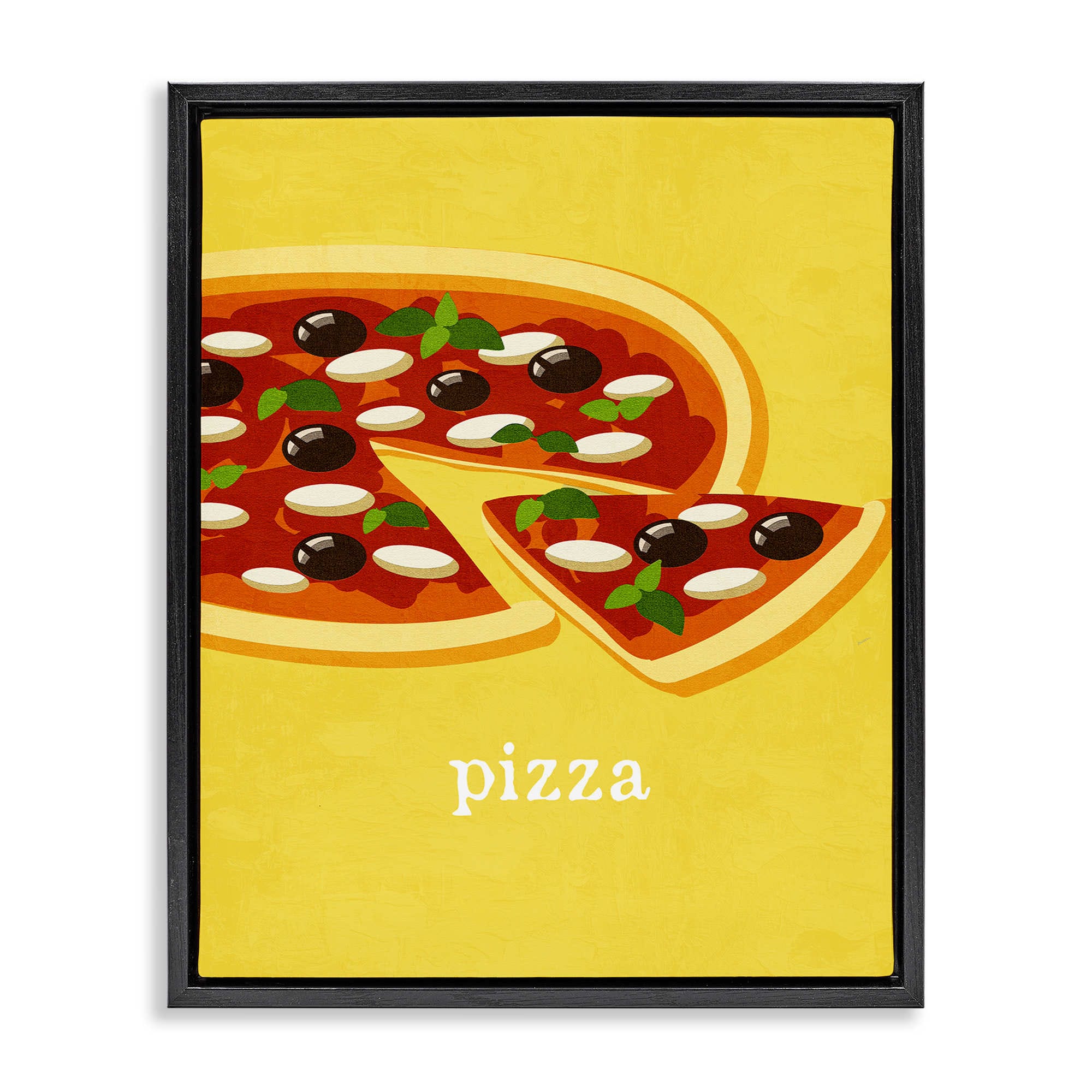Stupell Industries BS-449-FFB-16X20 Delicious Pizza on Yellow Black Framed Floater Canvas Wall Art By Kim Allen 17 x 21