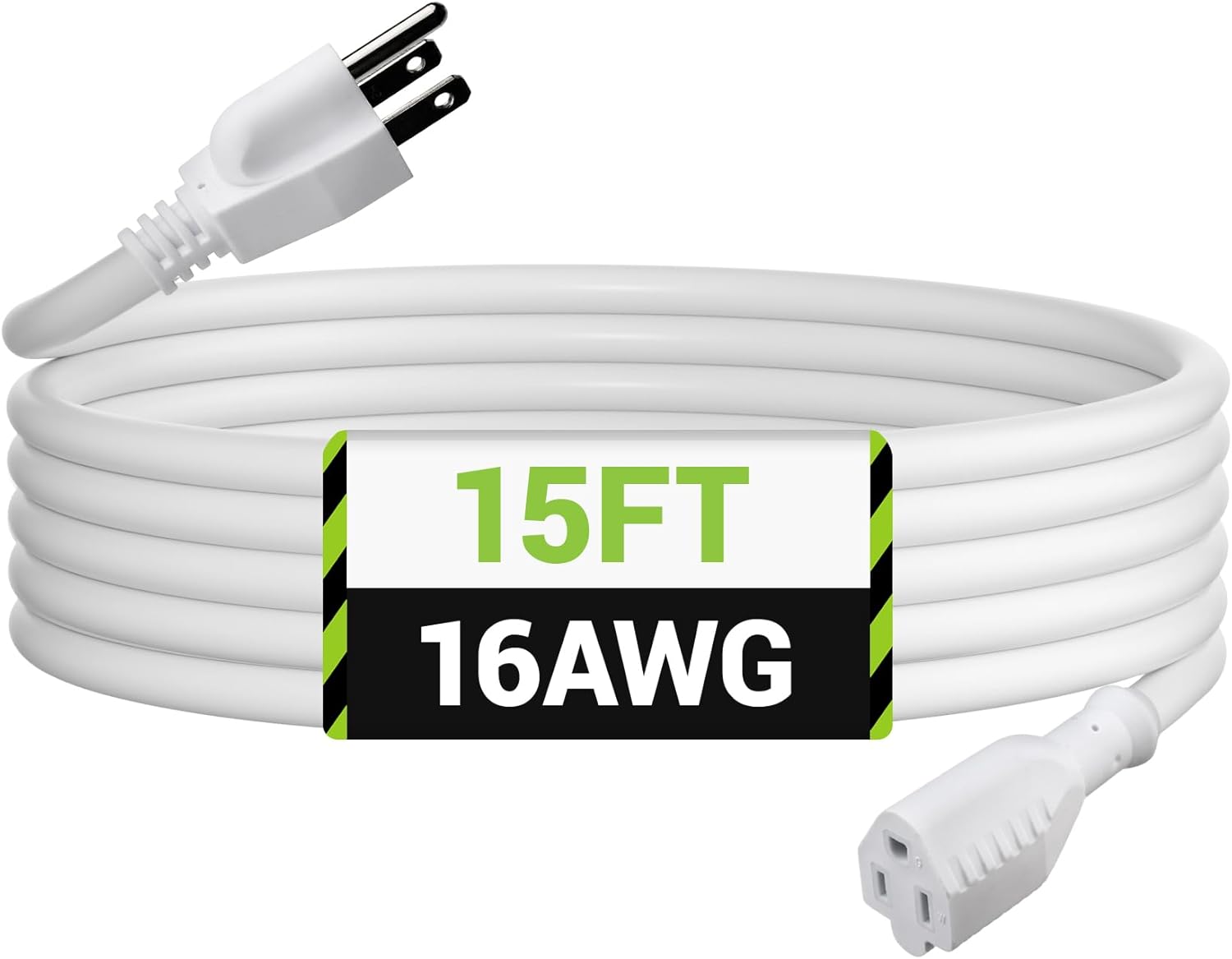 BN-LINK  15ft Outdoor Extension Cord 3 Prong 16 3 Gauge Grounded White 13A ETL Listed