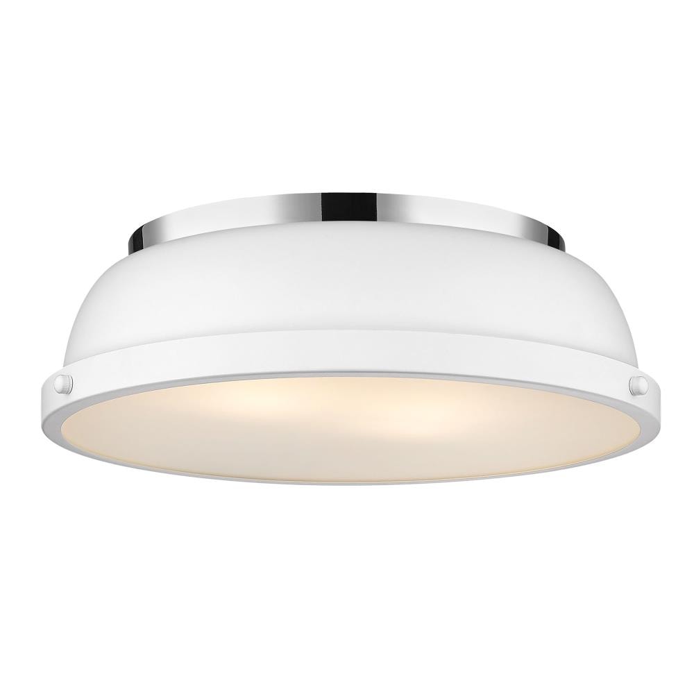 Golden Lighting 3602-14 CH-WHT Duncan 2 -Light 14-in Chrome Flush Mount Light