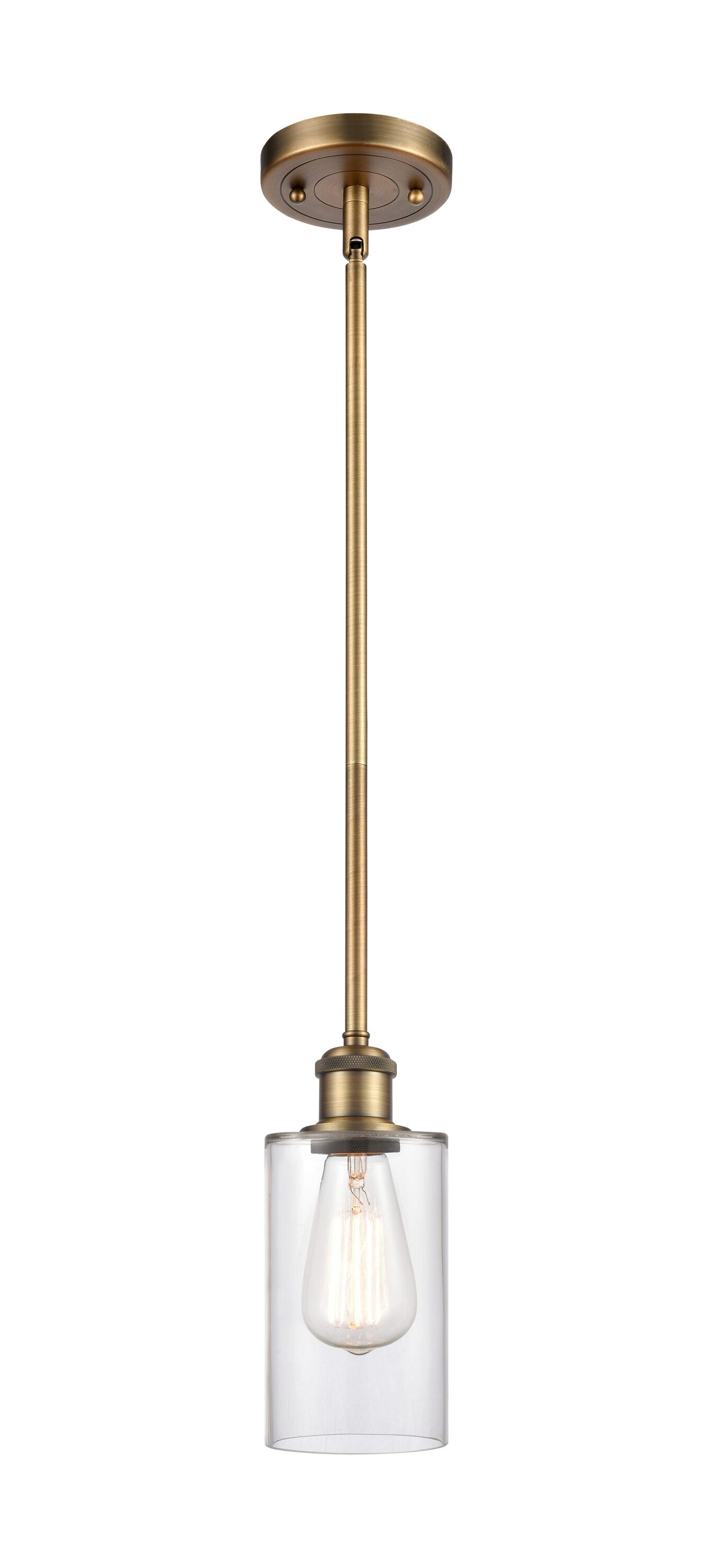 Innovations Lighting 516-1S-BB-G802 Clymer 1 -Light Brushed Brass Traditional Clear glass Cylinder Medium Hanging Pendant light
