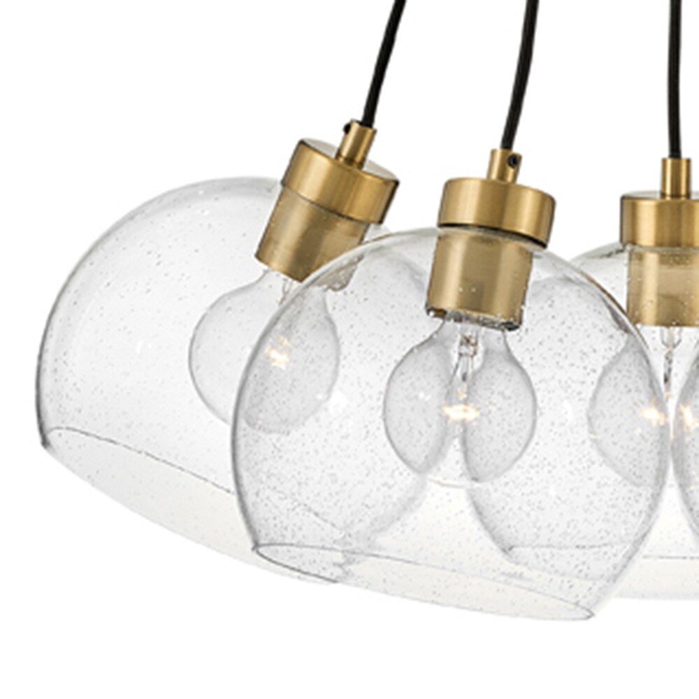 Rumi Modern 5-Light Pendant in Lacquered Brass with Clear Seedy Glass