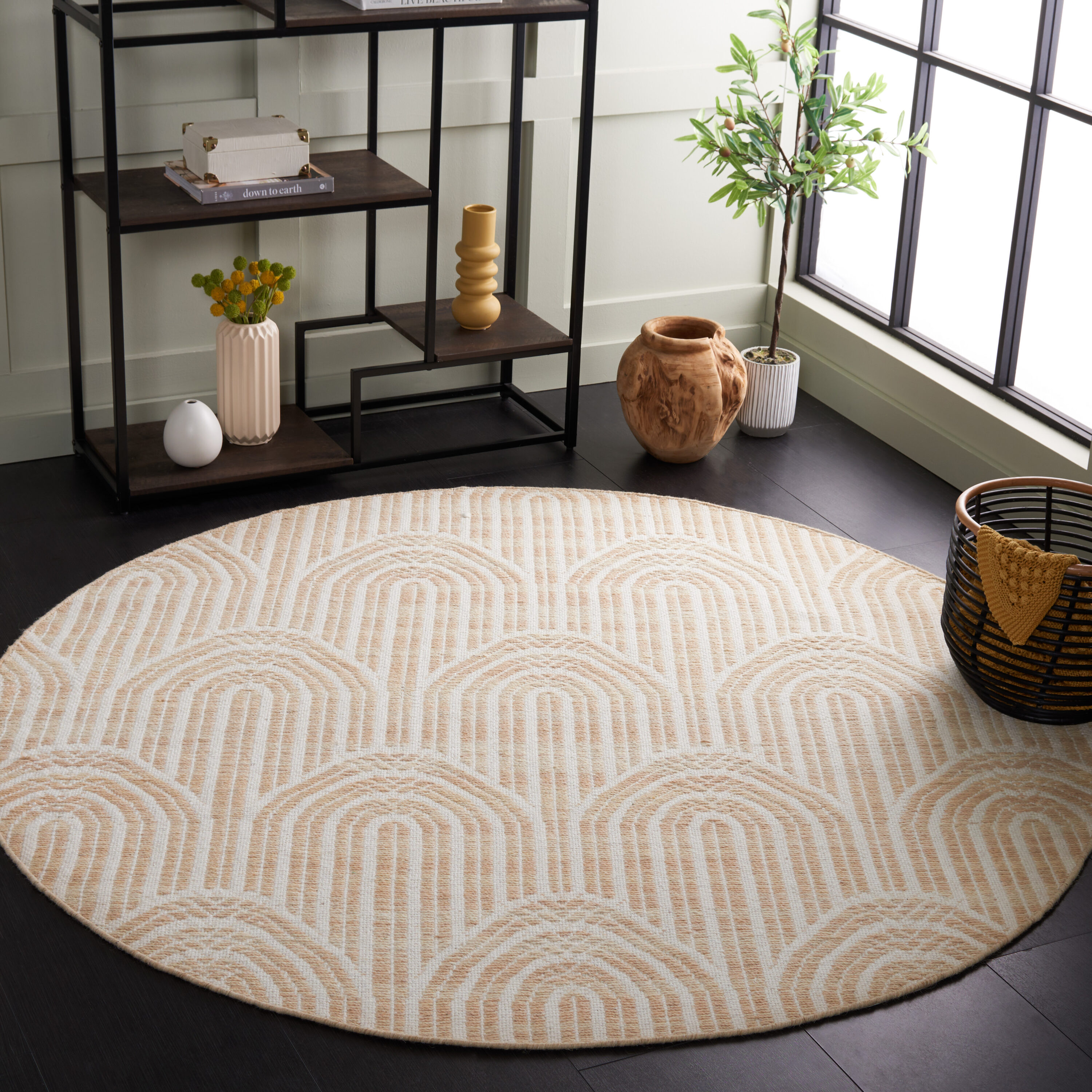  Kilim 765 Gold/Ivory Contemporary 6Ft x 6Ft Round Rug