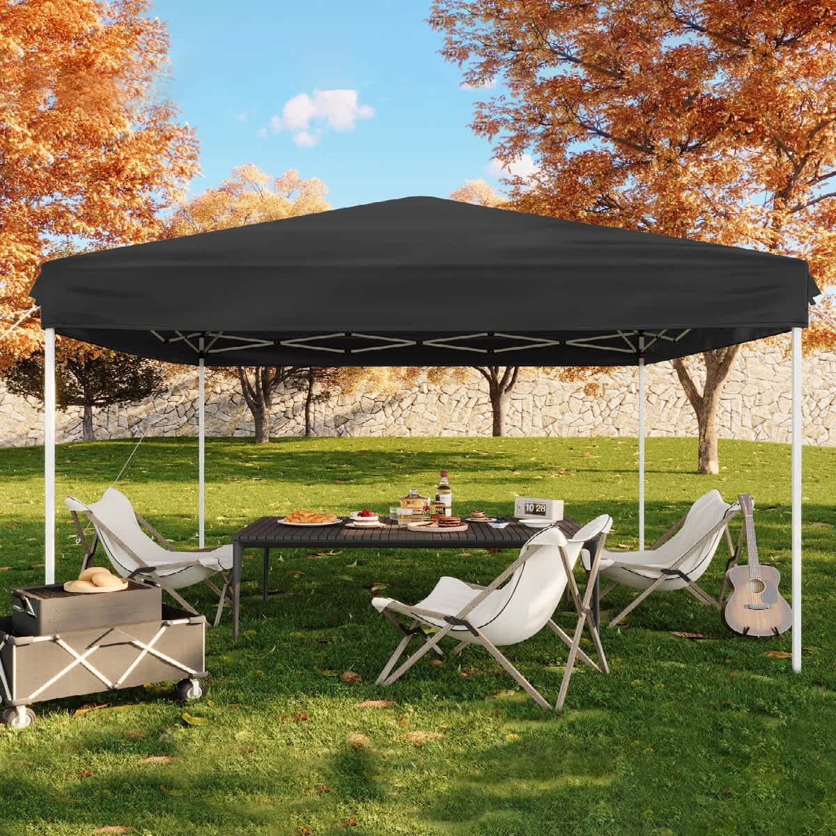 Qeetex KL-PHO-33TFK84B Commercial Grade Instant Shelter 10X10 Outdoor Canopy with 3Height Adjustable Frame Complete Ground Kit and Carry Bag All Weather Event Canopy for Festivals Markets