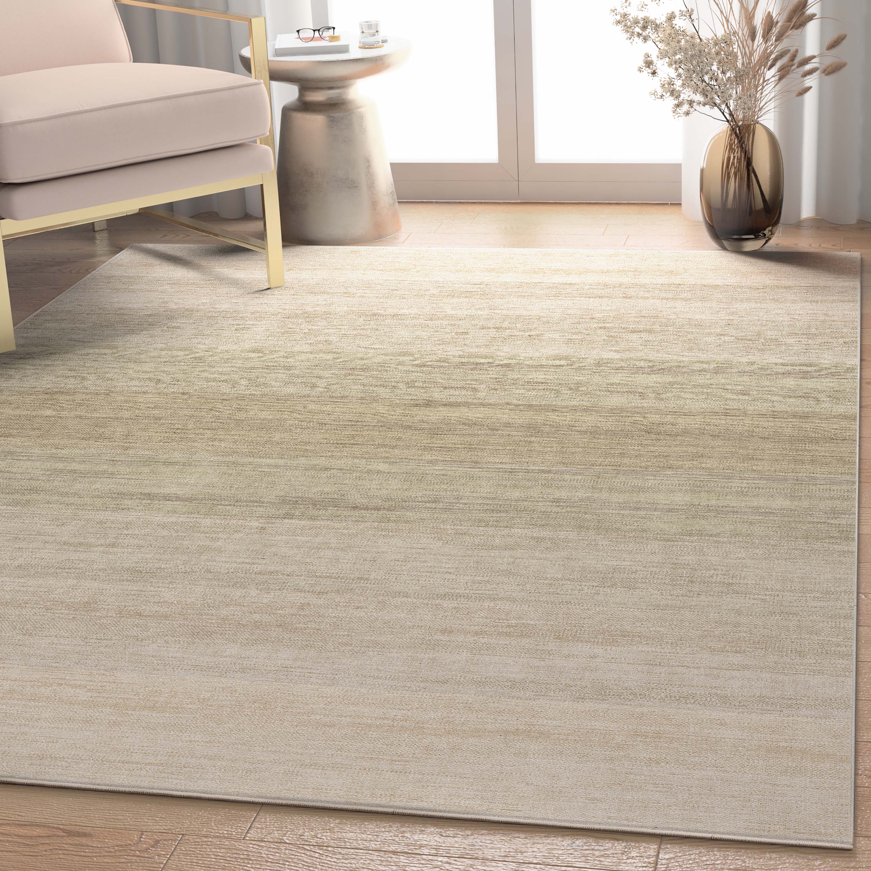 Well Woven W-AB-33A-7 Abstract 8 x 10 (ft) Flatweave Polyester Beige Green Rectangular Indoor Stripe Mid-Century Modern Area rug