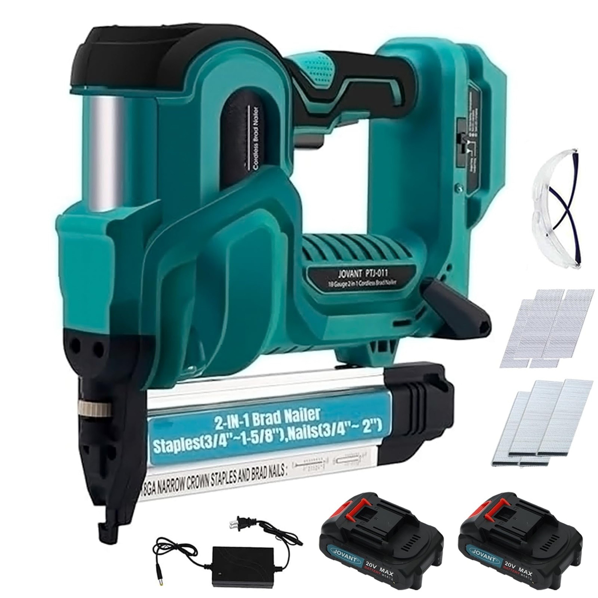 Angel Sar - 18 Gauge Electric Brad Nailer 2 in 1 Nail Gun with 800 Nails Staples and 2x2.0Ah Batt...