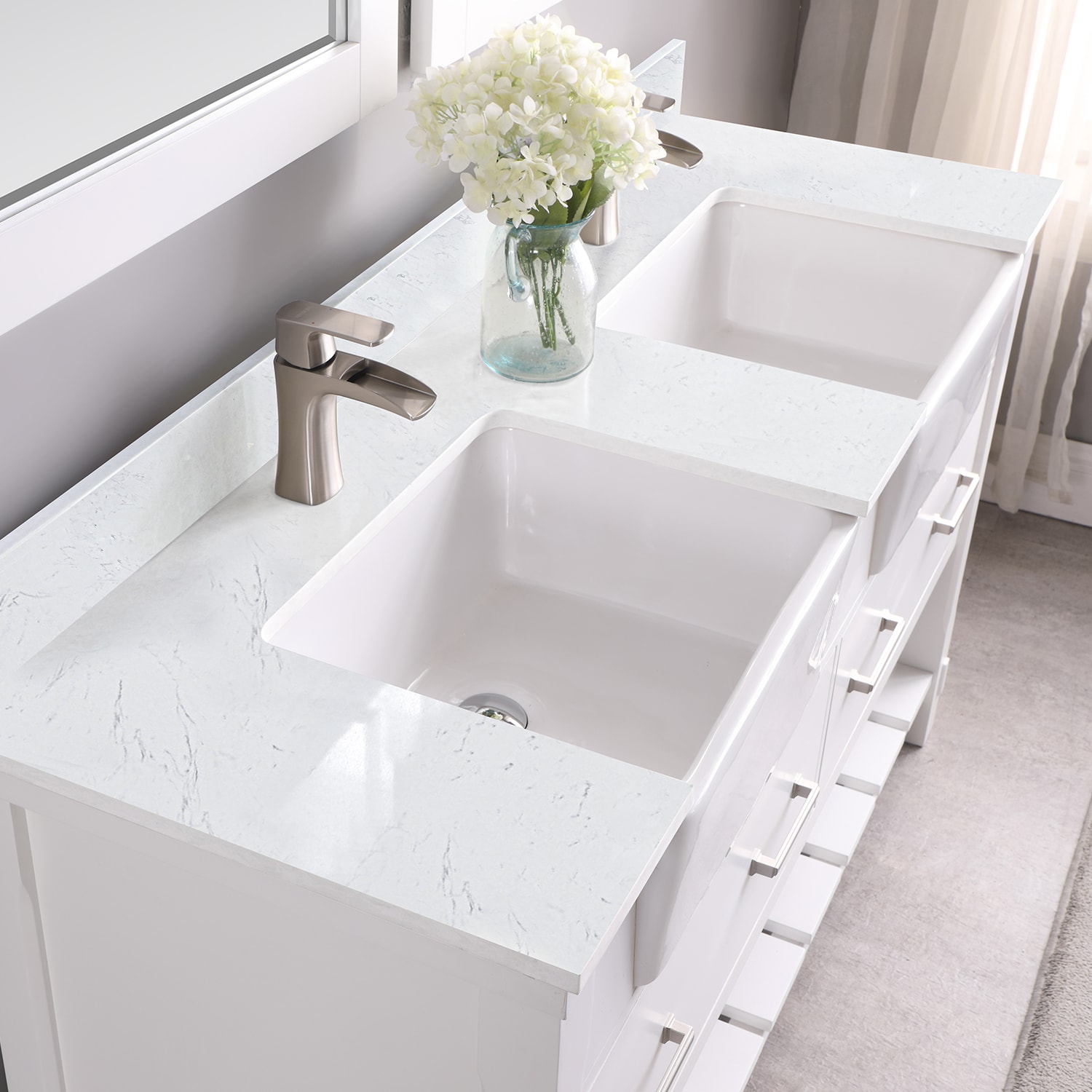 Altair Georgia 60-in White Farmhouse Double Sink Bathroom Vanity with ...