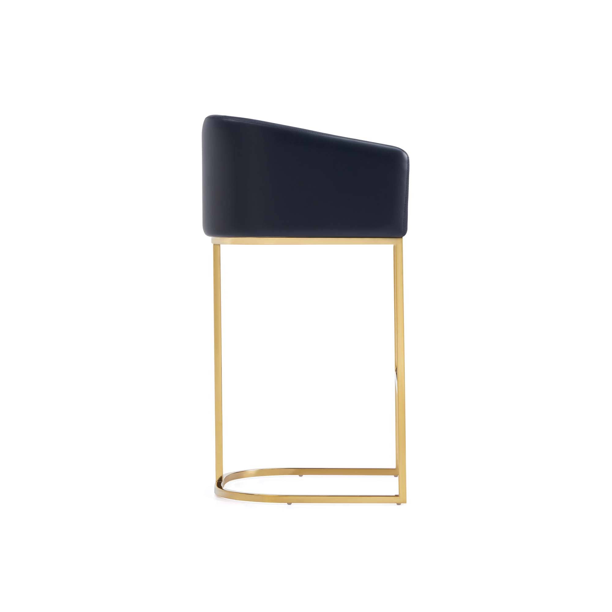 Set of 3 Black Leather and Gold Metal Barstools