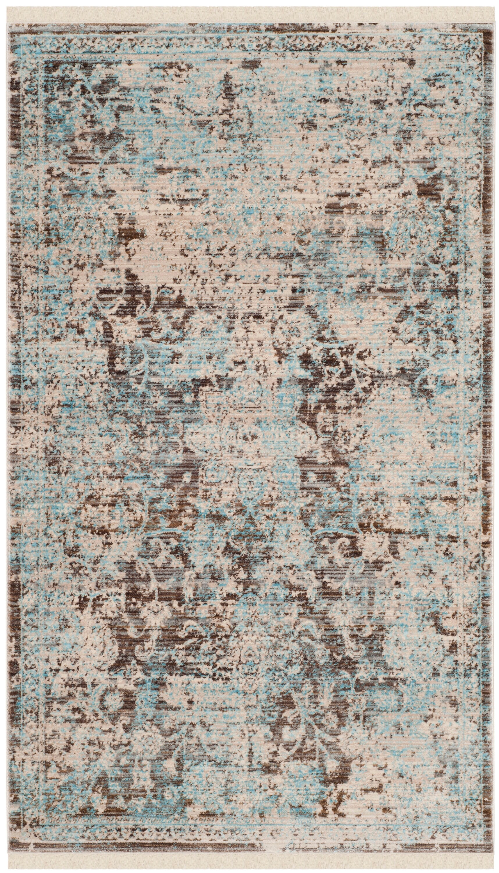 Light Blue and Brown Floral Motif 4' x 6' Area Rug