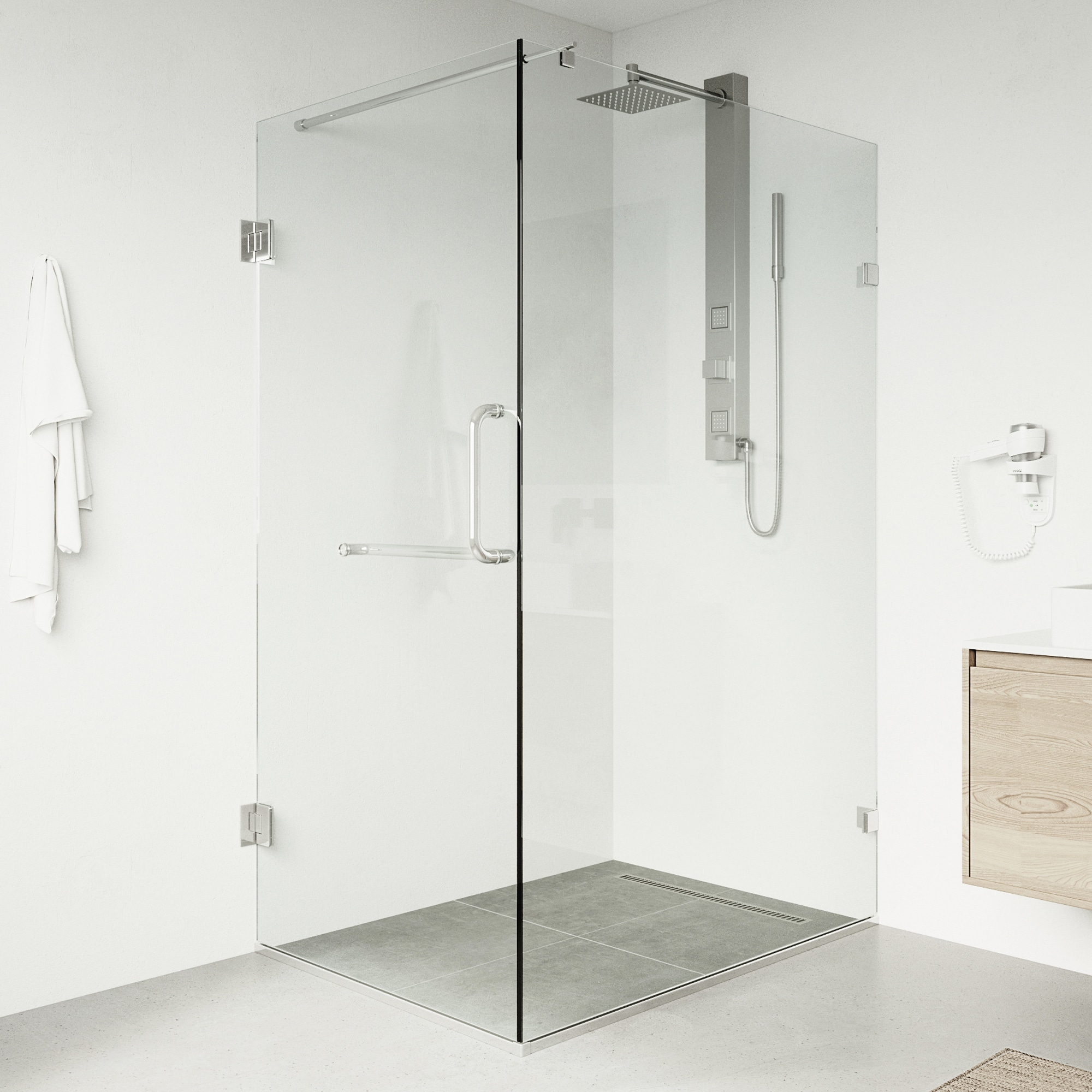 VIGO VG6012CHCL36 Pacifica Chrome 34-in W x 73-in H Frameless Corner Hinged Shower Door 3/8-in Thick Clear Glass