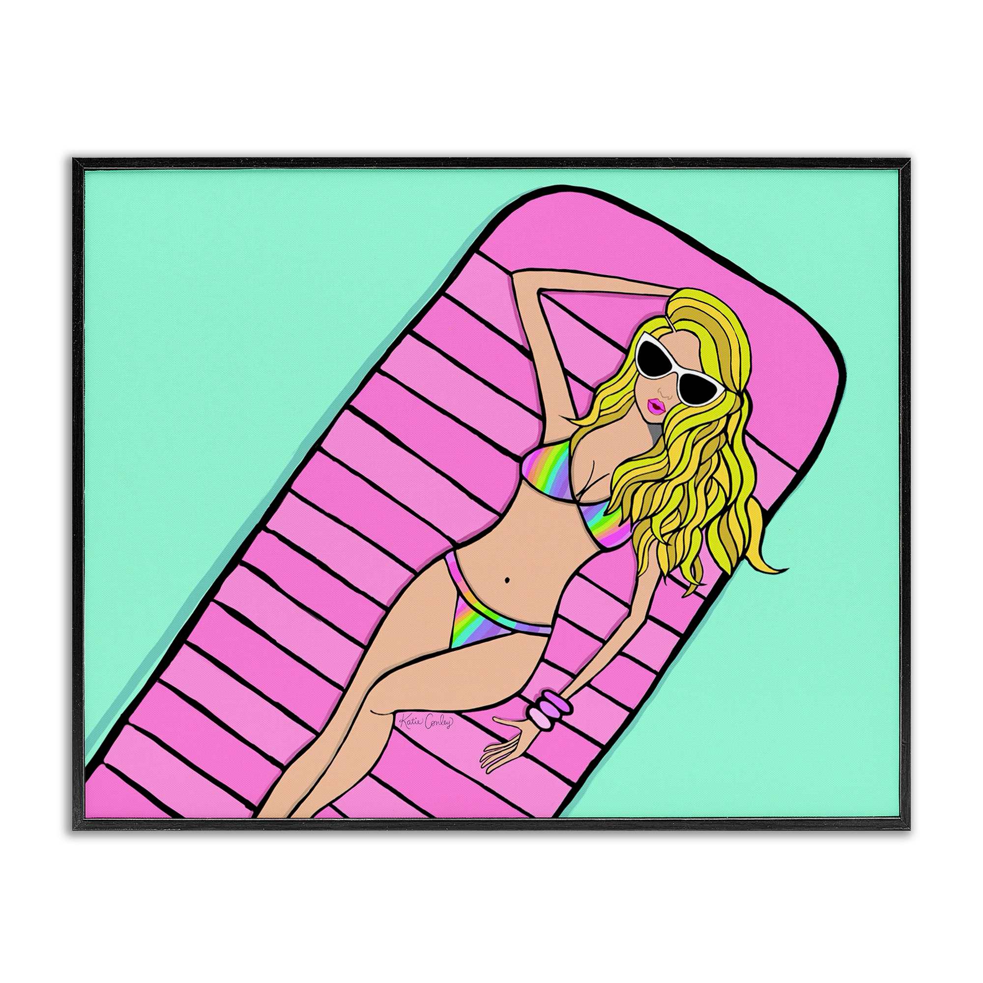 Stupell Industries BS-748-FR-24X30 Trendy Girl on Pool Float Black Framed Giclee Art By Katie Conley 30 x 24