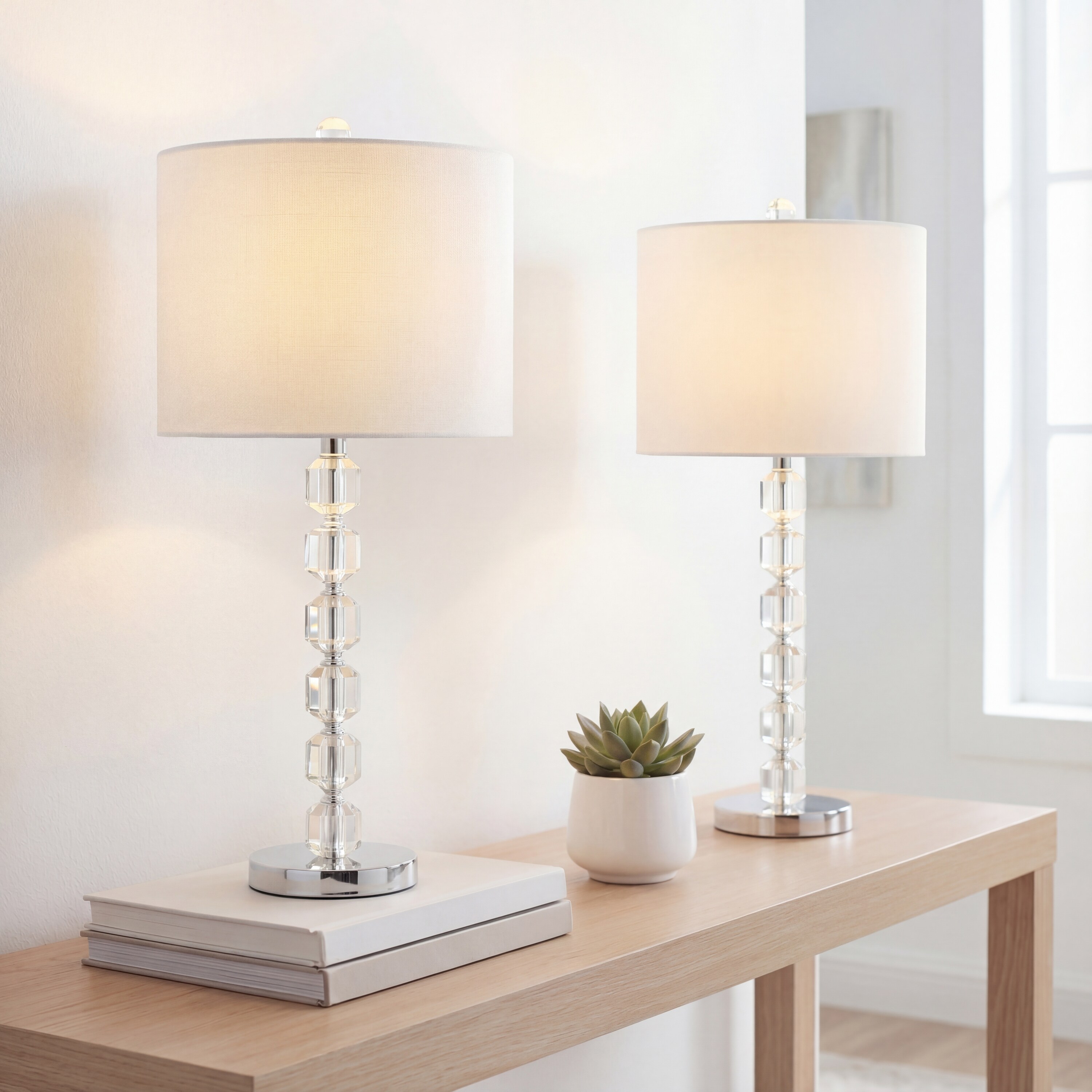 JONATHAN  Y Cary 27.5-in. Modern Stacked Crystal/Metal LED Table Lamp - Chrome/Clear
