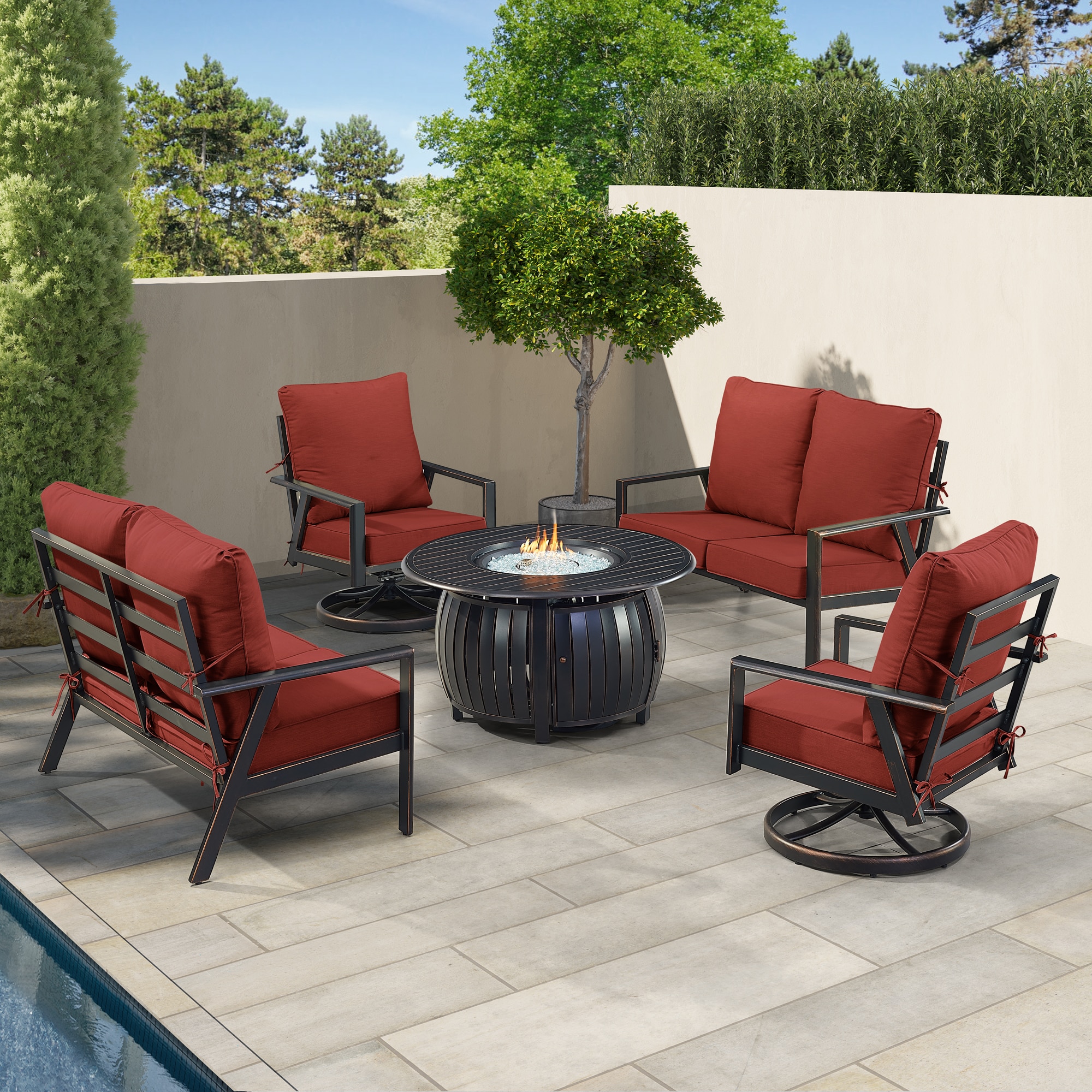 Oakland Living LUX2LS2CHITALYRDCUIB 19-Piece Patio Conversation Set with Red Cushions