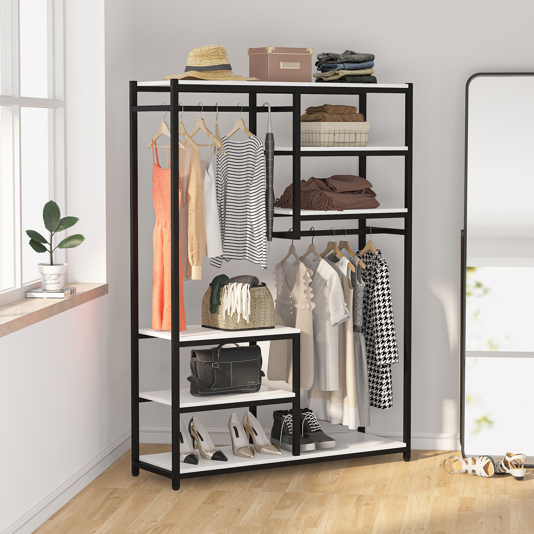 Tribesigns 3.93-ft to 3.93-ft W x 5.9-ft H White + Black Solid Shelving ...