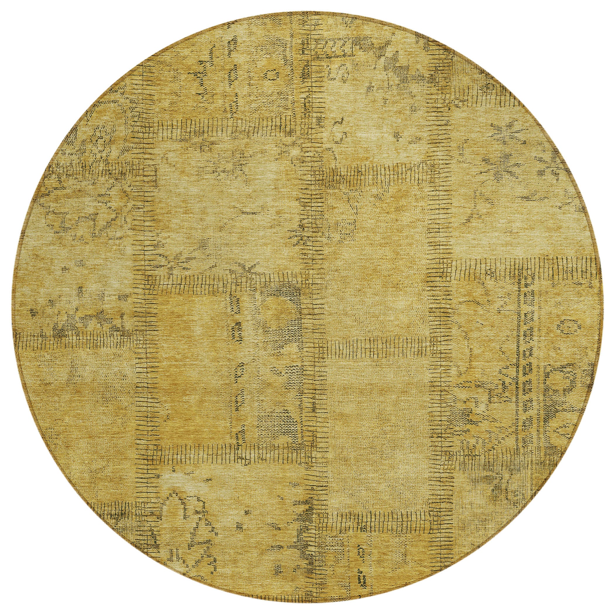 Addison Rugs ACN685GO8RO Chantille ACN685GO 8 x 8 (ft) Polyester Gold Round Indoor/Outdoor Geometric Machine washable Area rug