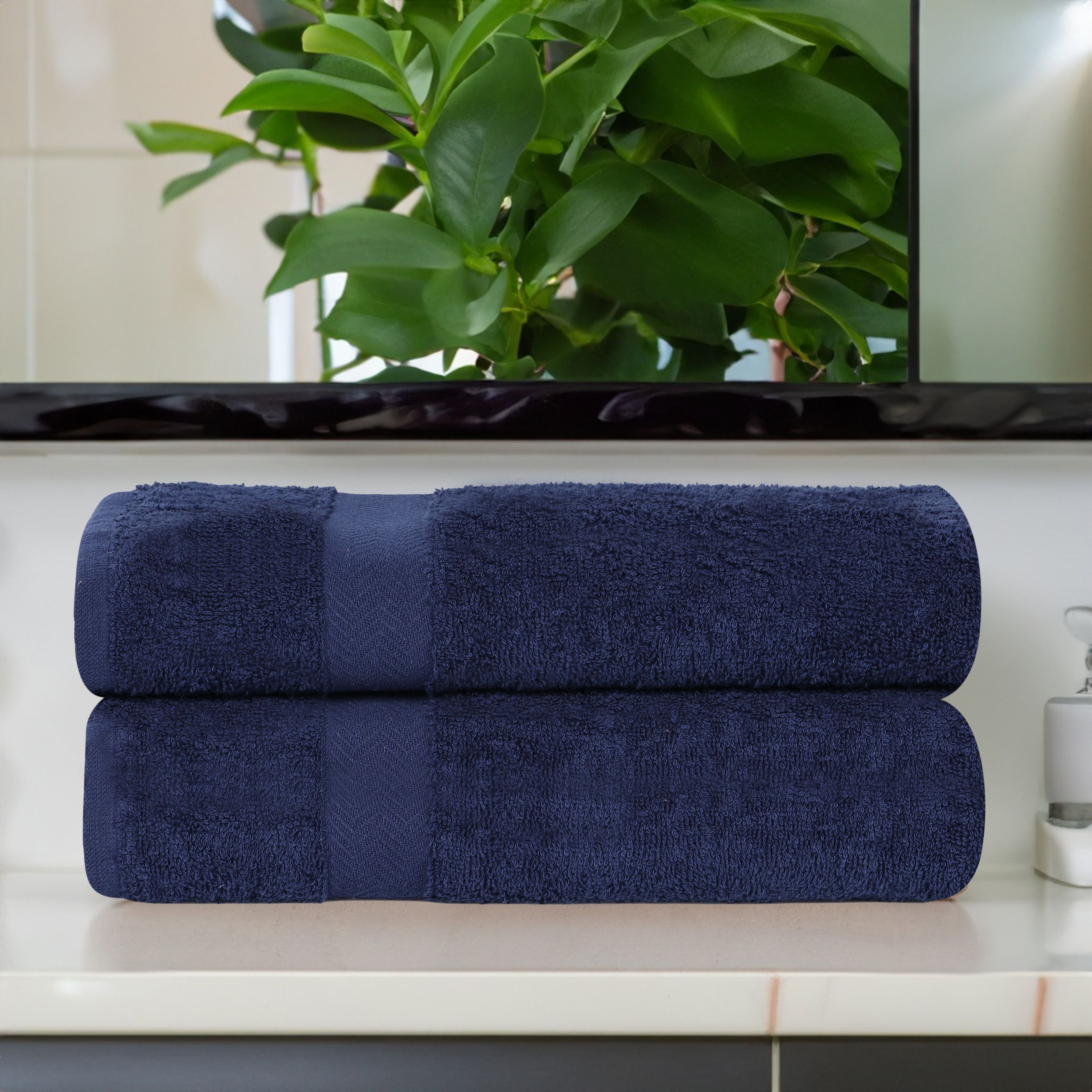 Superior 2 -Piece Blue Cotton Quick Dry Bath sheet