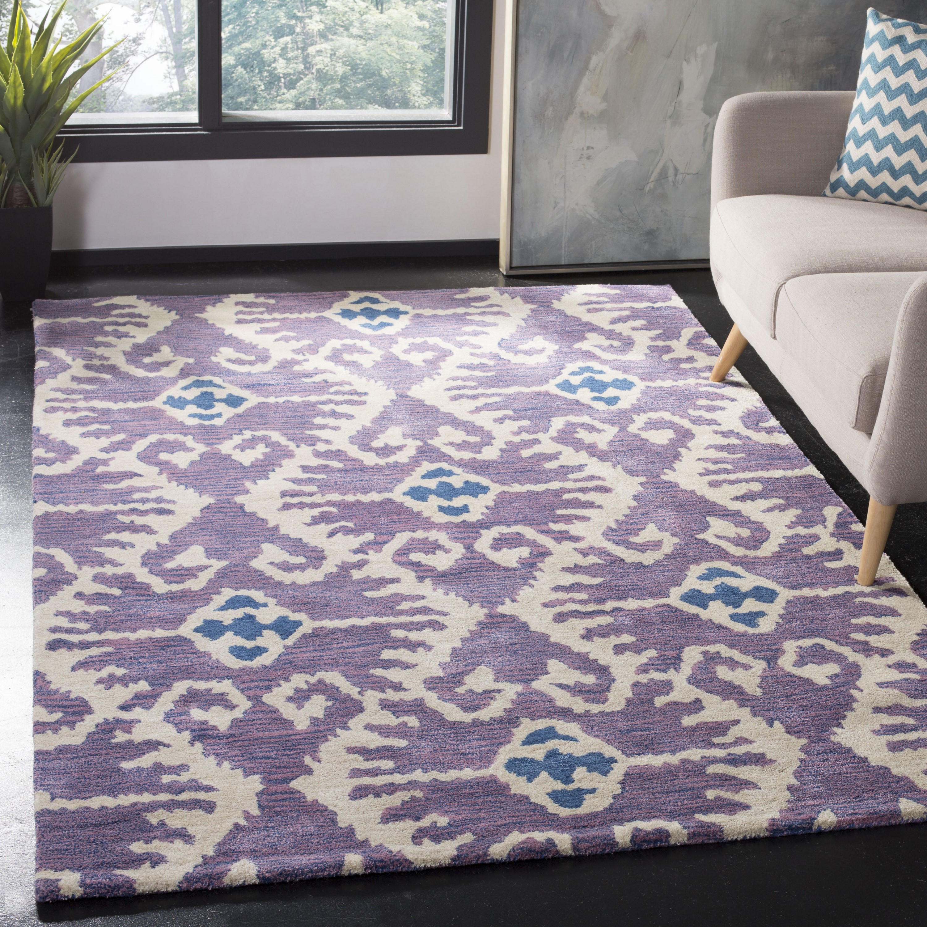 Safavieh WYD323A-9SQ Wyndham Ince 9 x 9 (ft) Tufted Wool Lavander/Ivory Square Indoor Ikat Bohemian/Eclectic Area rug