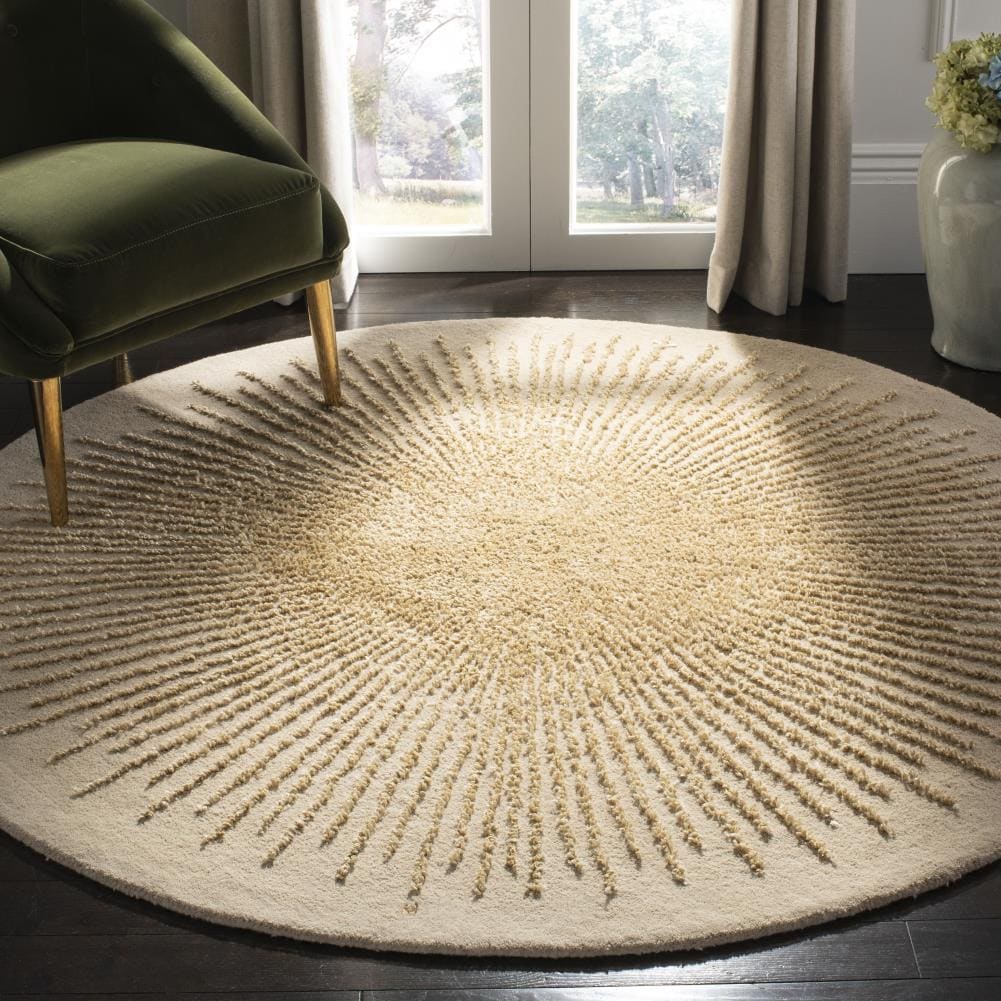 Handmade Black Wool and Viscose Tufted Round Rug, 6' Diameter